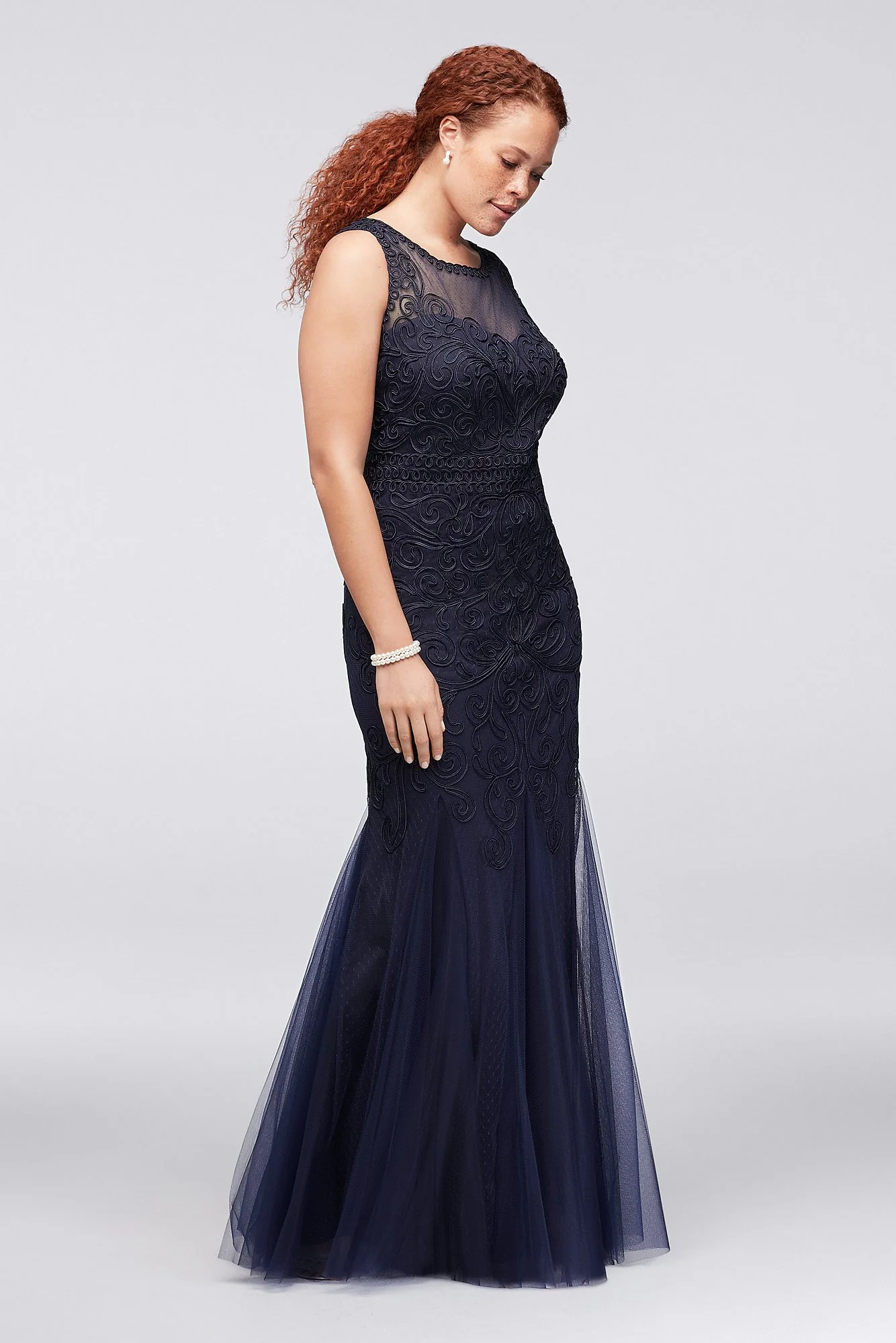 Appliqued Filigree Tulle Mermaid Gown - Image 3