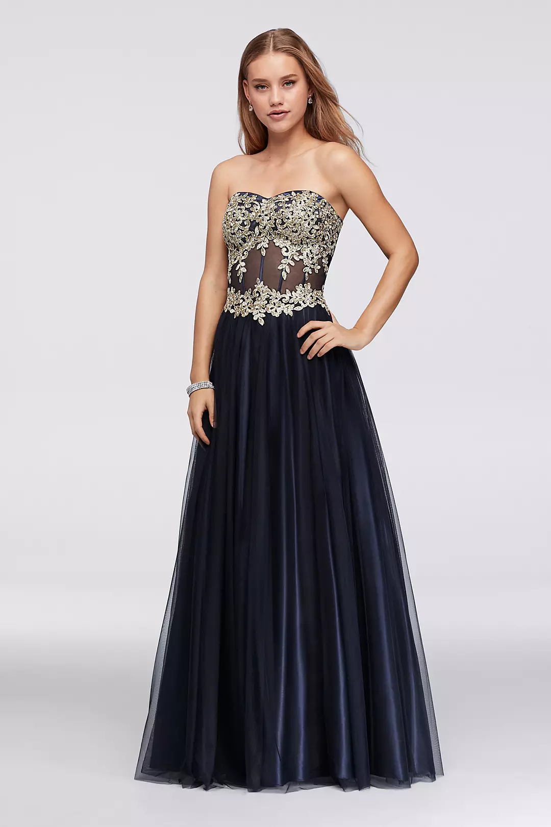 Appliqued Illusion Corset Ball Gown - Image 4