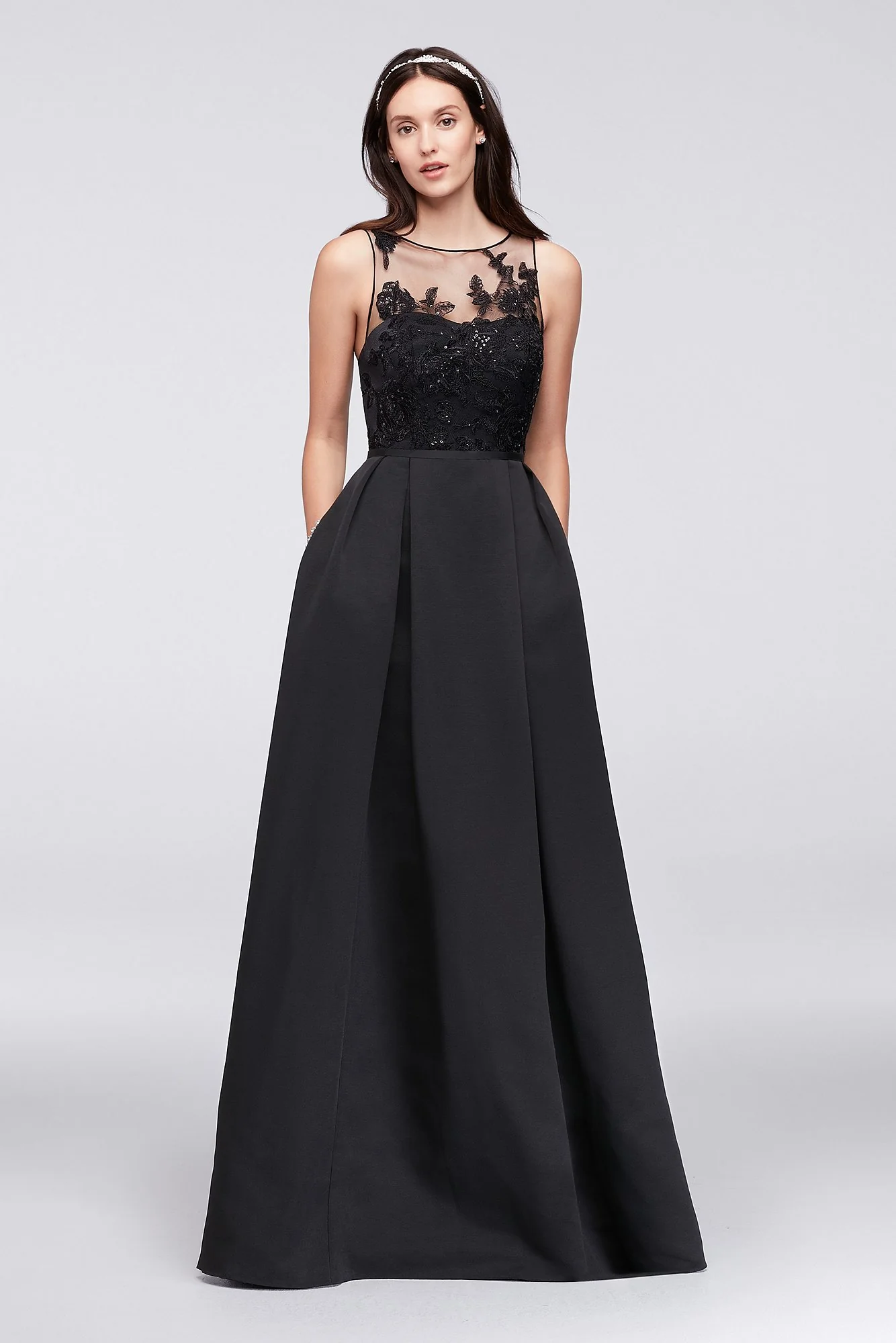 Appliqued Illusion Faille Bridesmaid Dress - Image 18