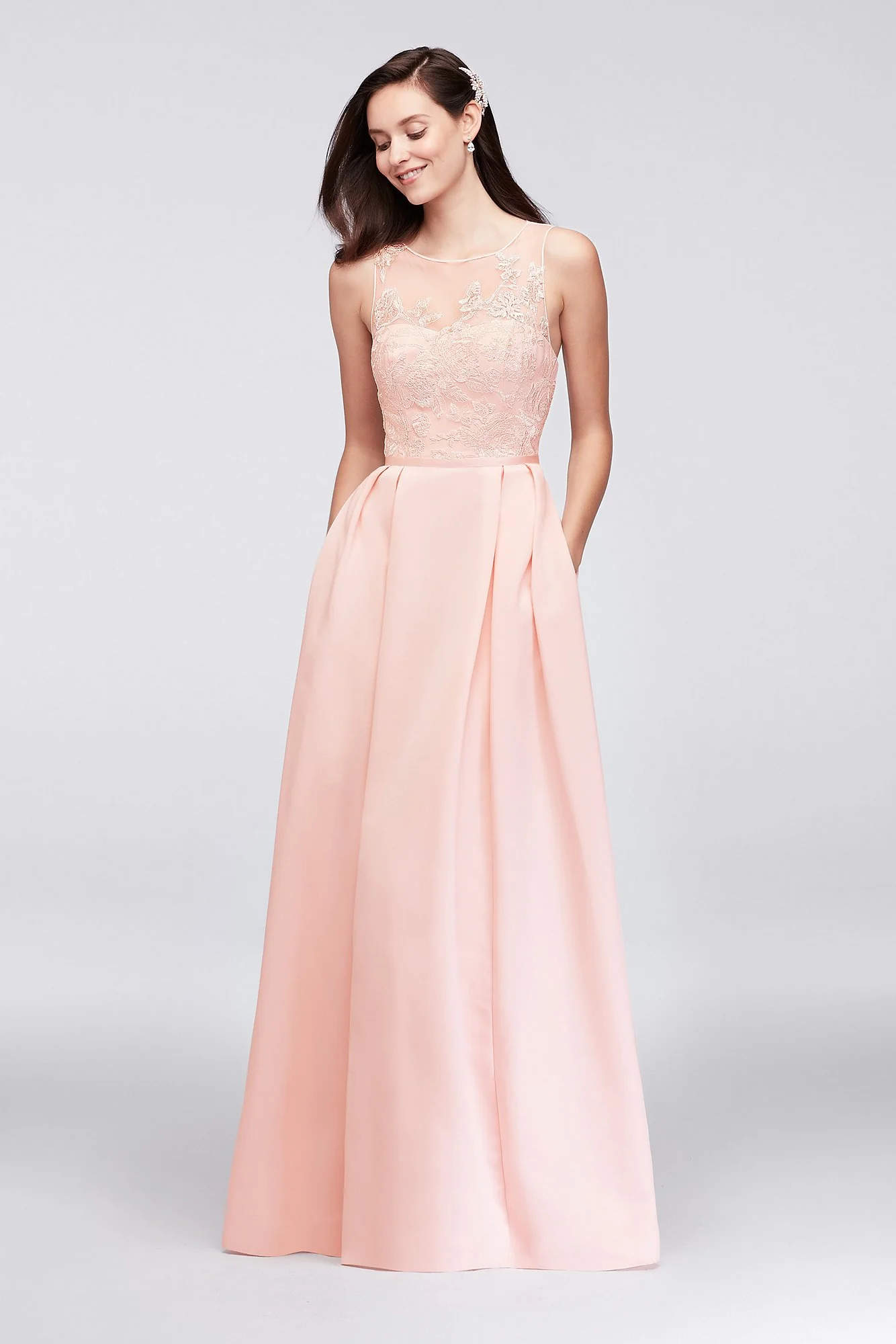 Appliqued Illusion Faille Bridesmaid Dress - Image 21