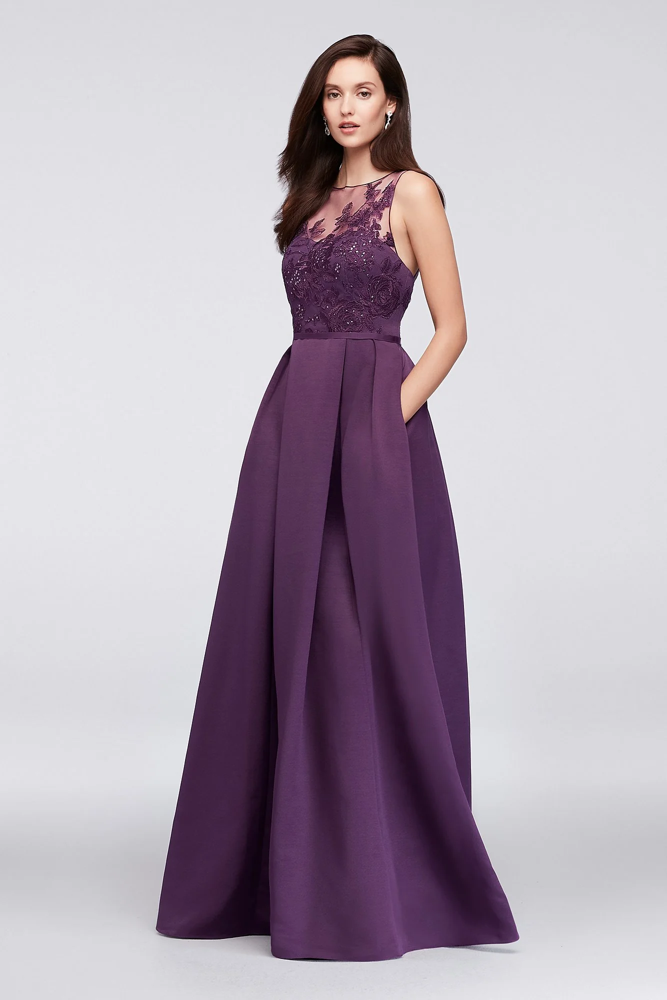 Appliqued Illusion Faille Bridesmaid Dress - Image 25