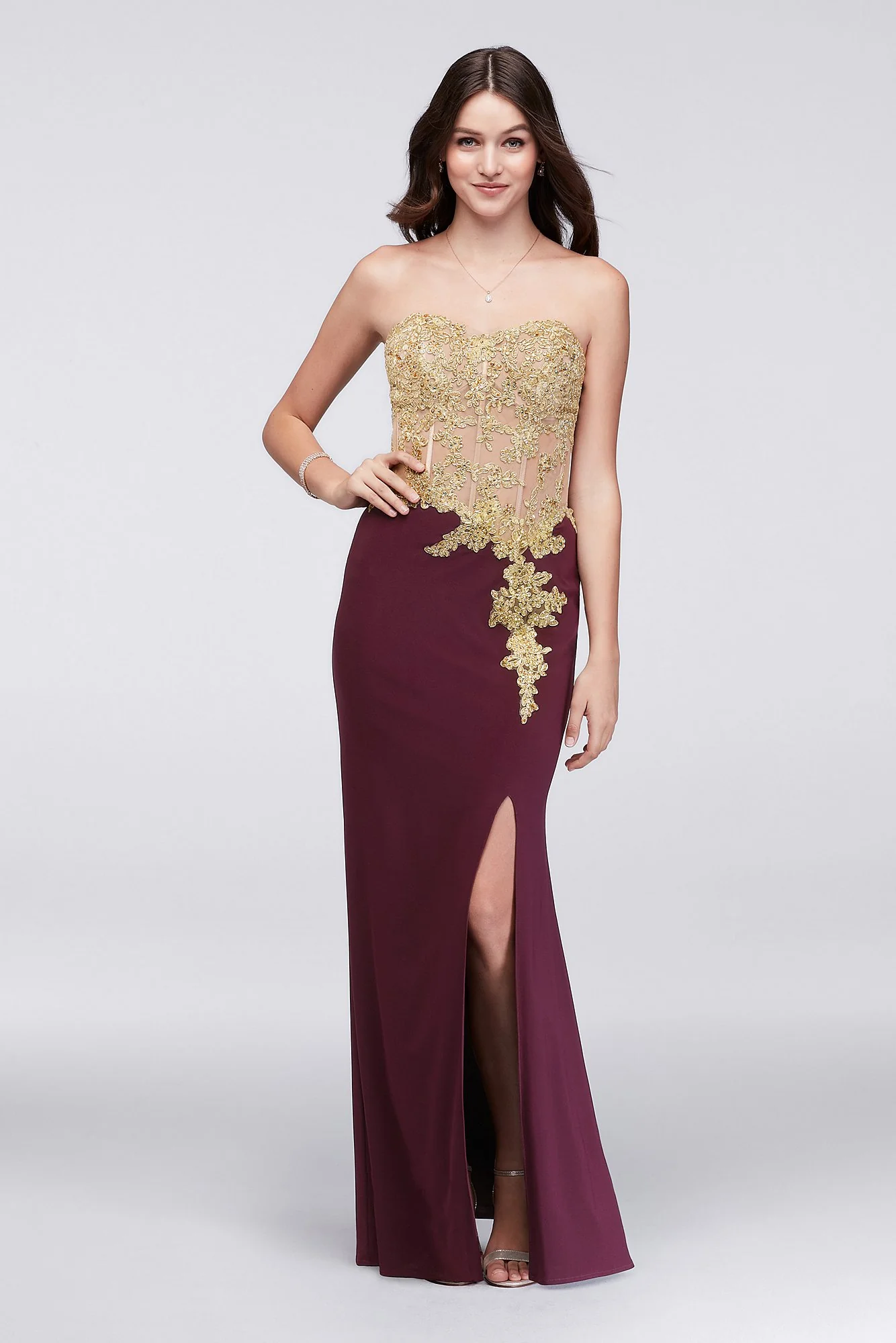 Appliqued Lace and Jersey Corset-Style Dress - Image 2