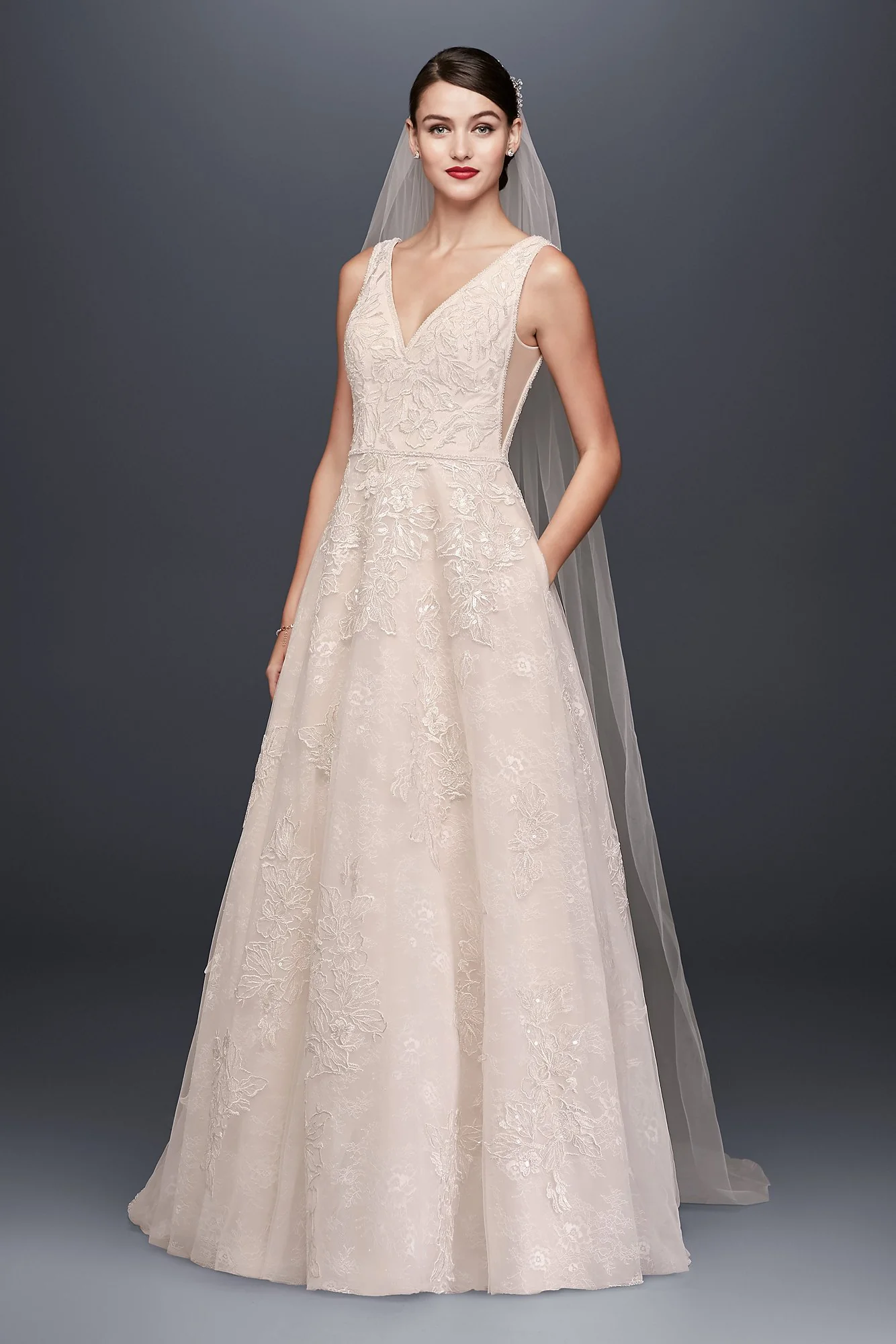 Appliqued Tulle-Over-Lace A-Line Wedding Dress - Image 14
