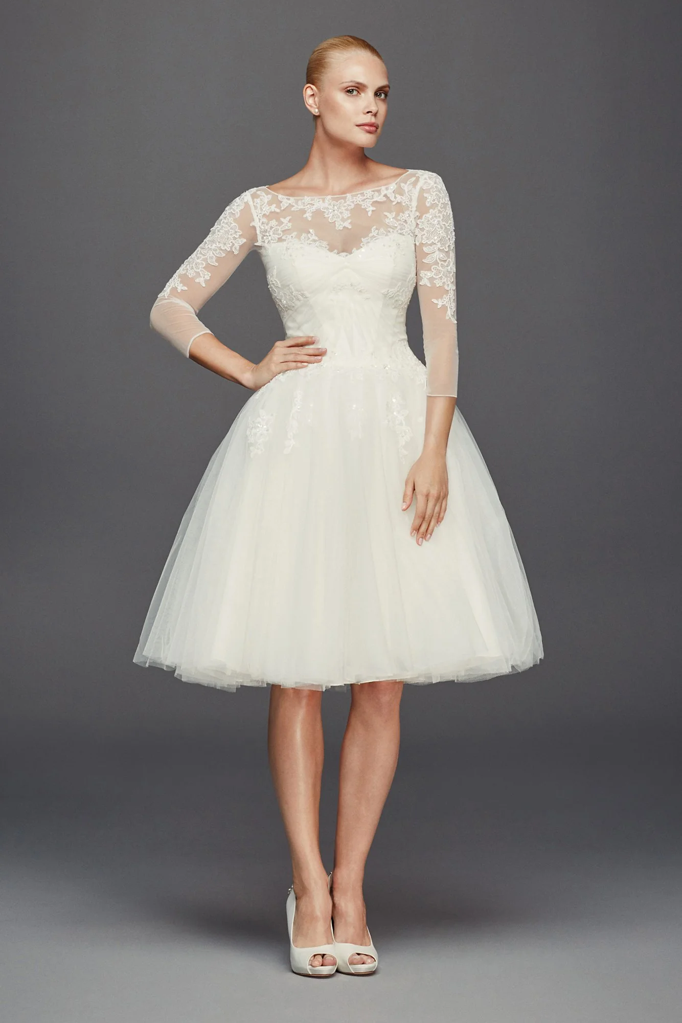 As-Is 3/4 Sleeve Short Wedding Dress - Image 2