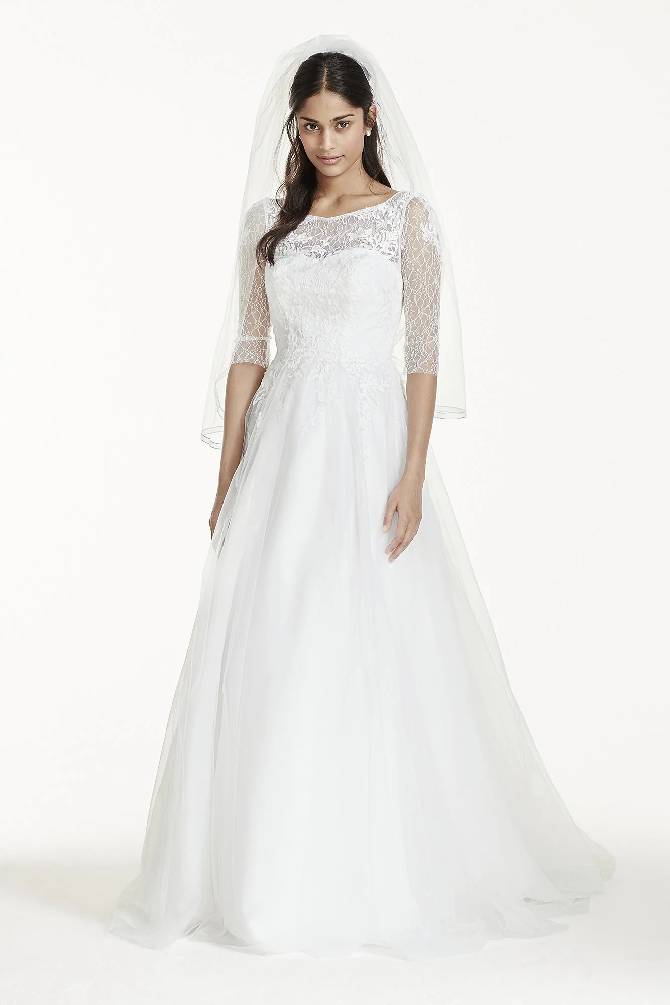 As-Is 3/4 Sleeve Wedding Dress with Lace and Tulle