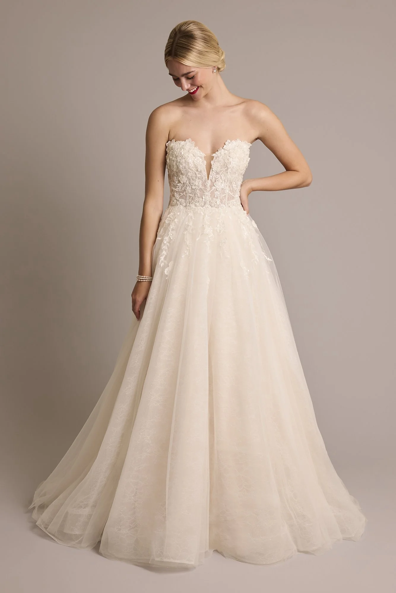 As Is 3D Floral Plunging Strapless Tulle Ball Gown - Image 2