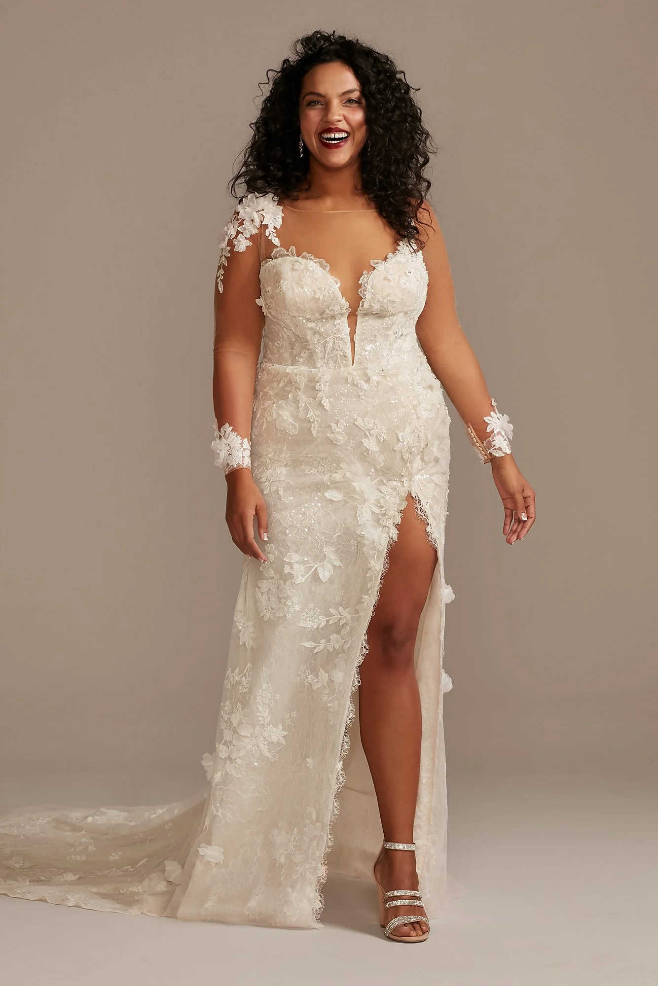 As Is 3D Floral Plus Wedding Dress with High Slit - Image 2