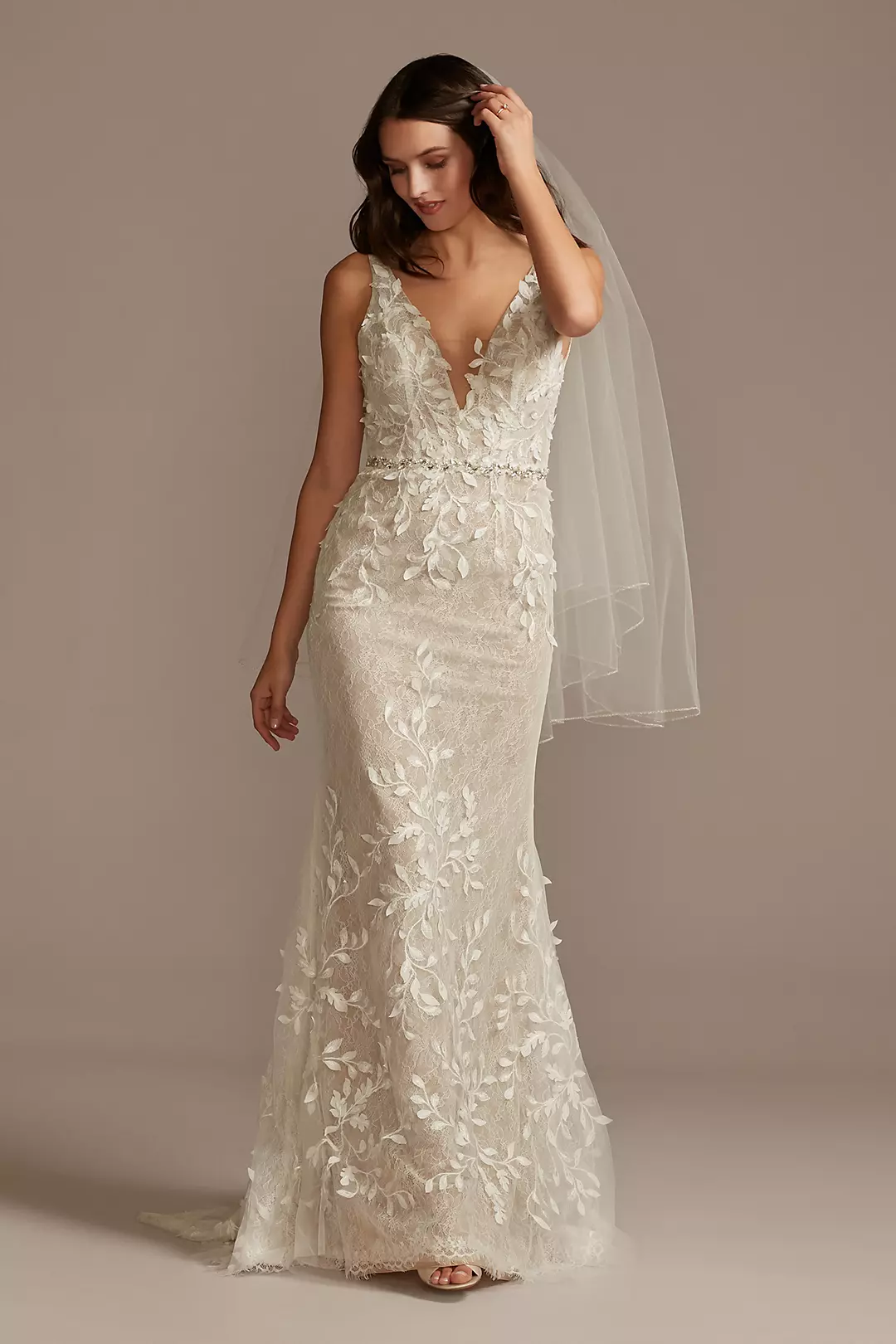 As Is 3D Leaves Applique Lace V-Neck Wedding Dress - Image 3