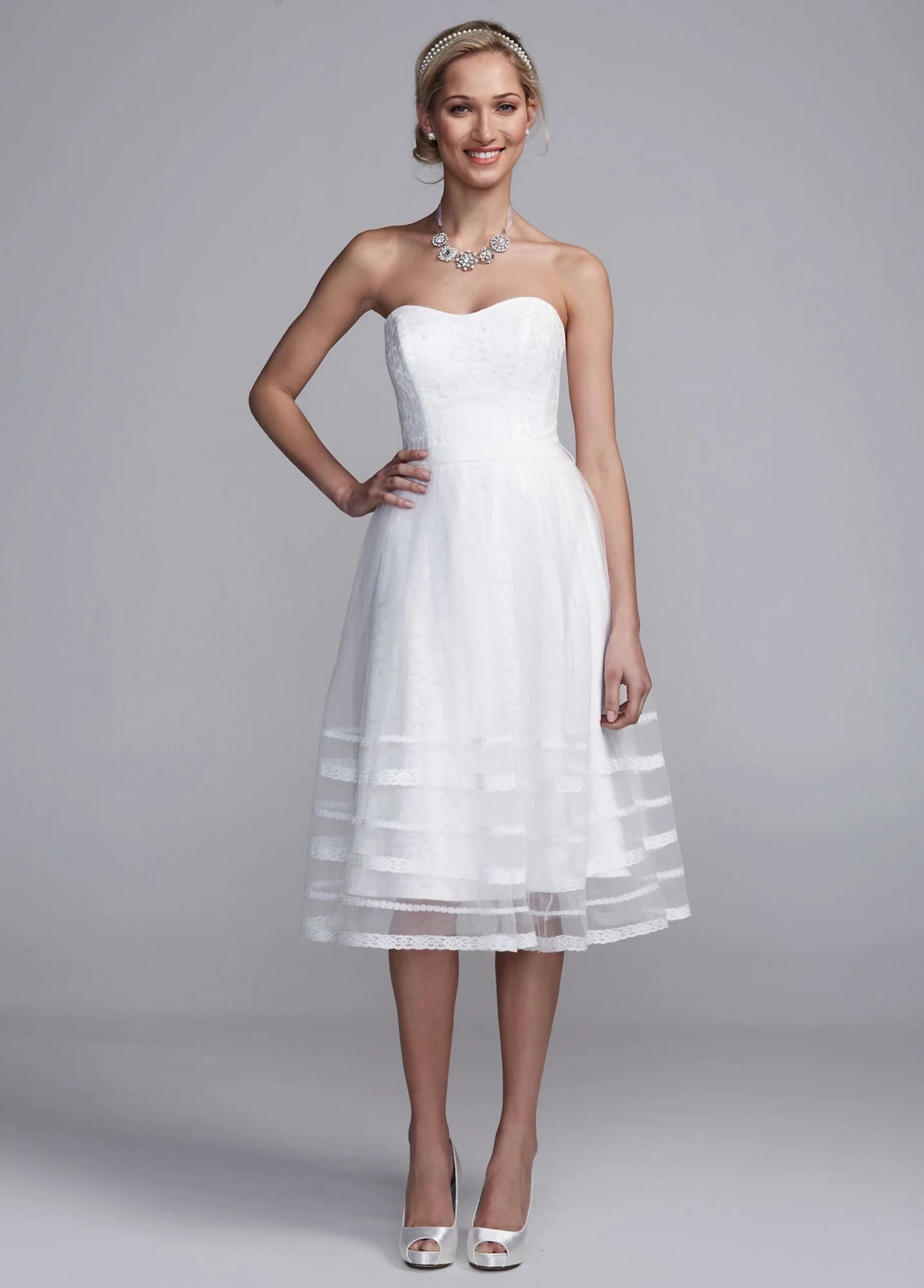 As-Is A-Line Tea Length Tulle and Lace Gown - Image 2