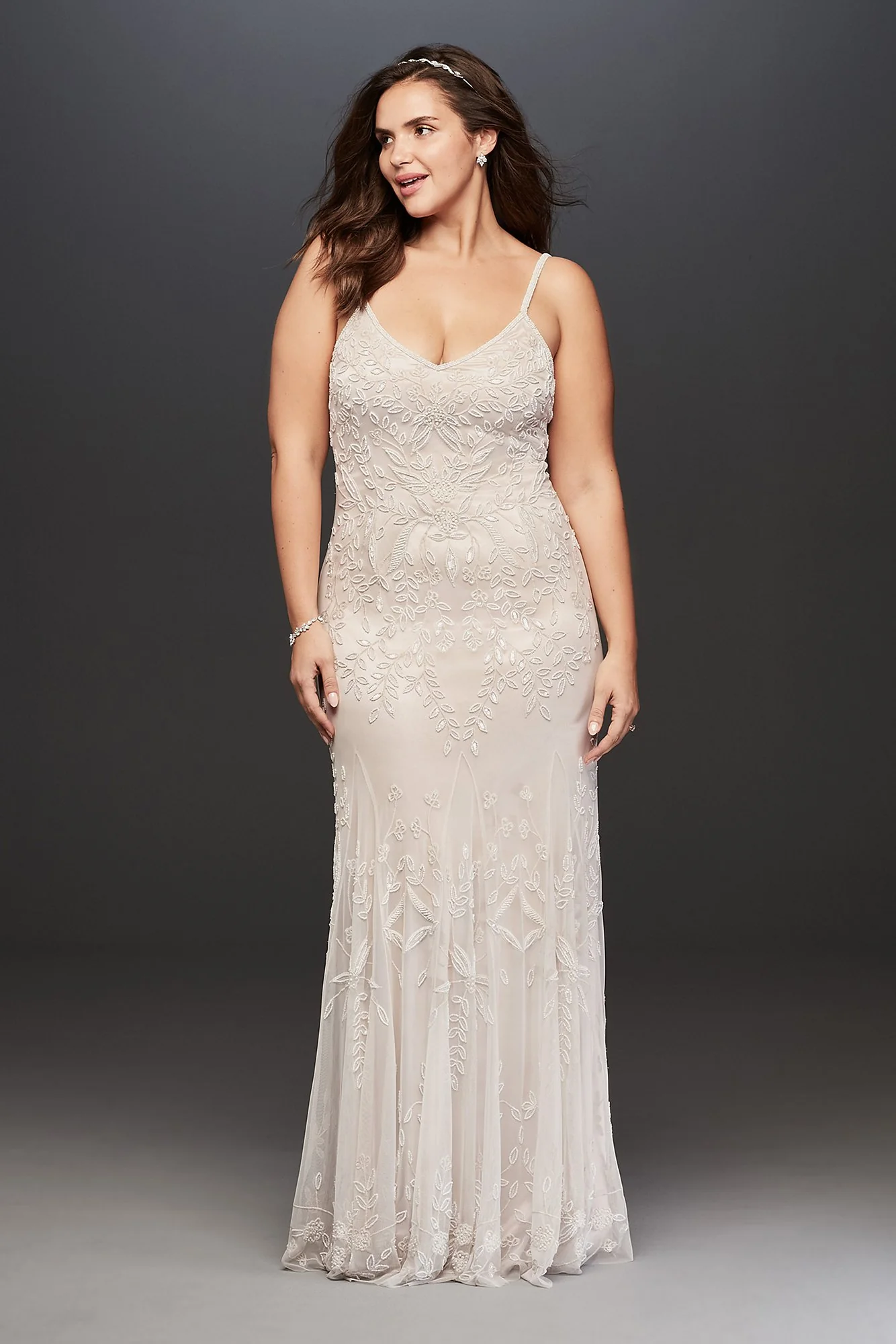 As Is Allover Floral Beaded Plus Wedding Dress