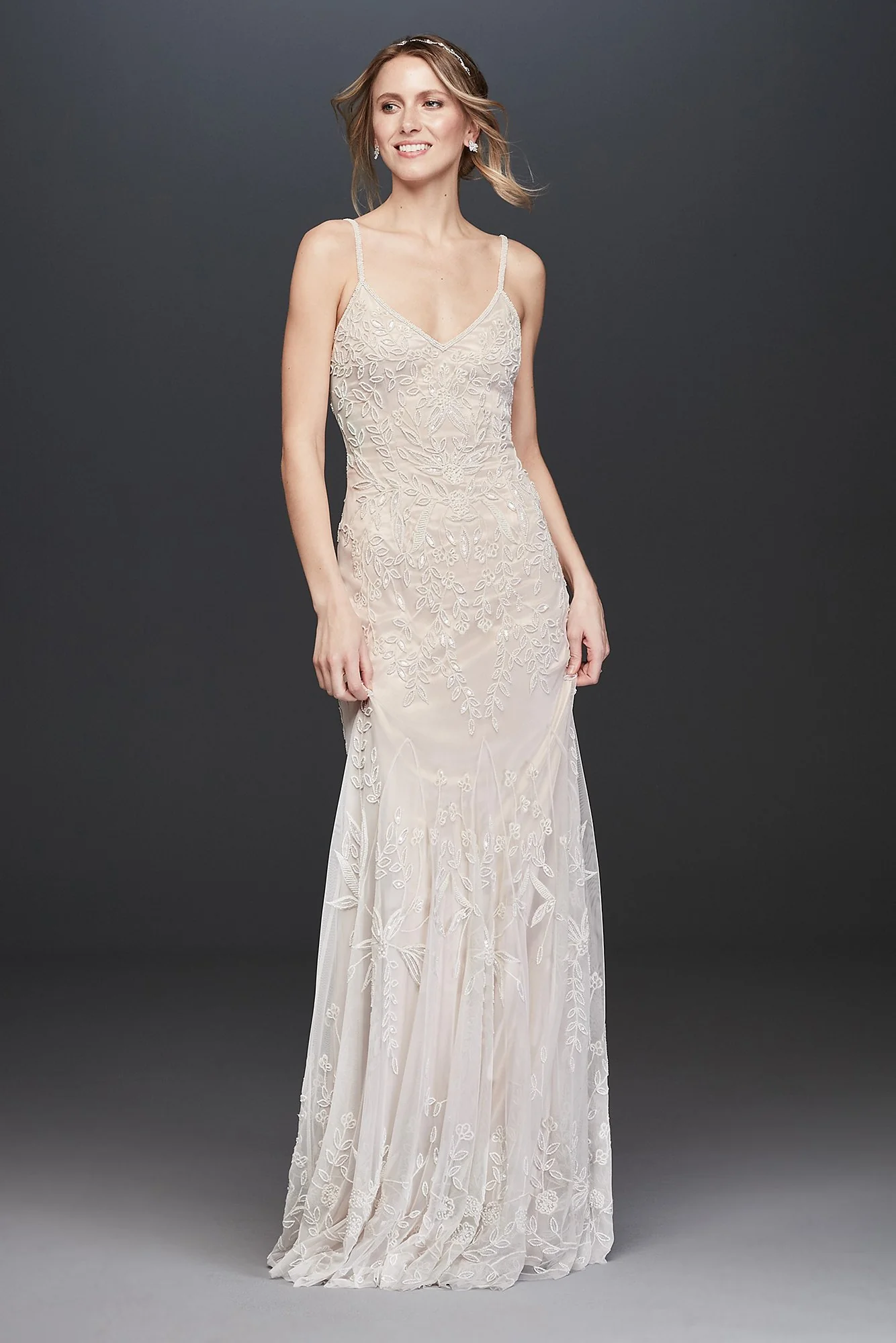 As Is Allover Floral Beaded Sheath Wedding Dress - Image 2