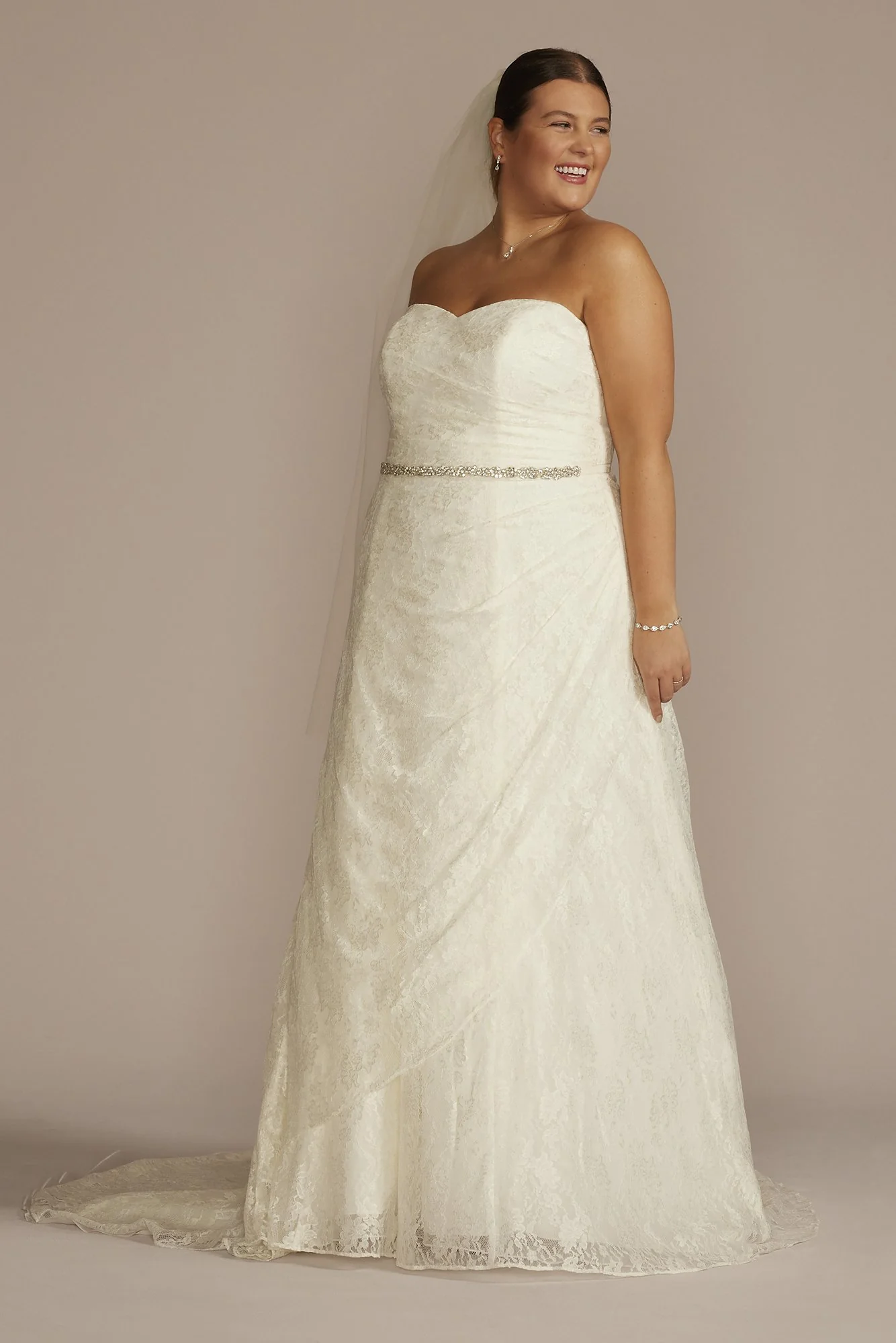 As Is Allover Lace A-Line Strapless Wedding Dress