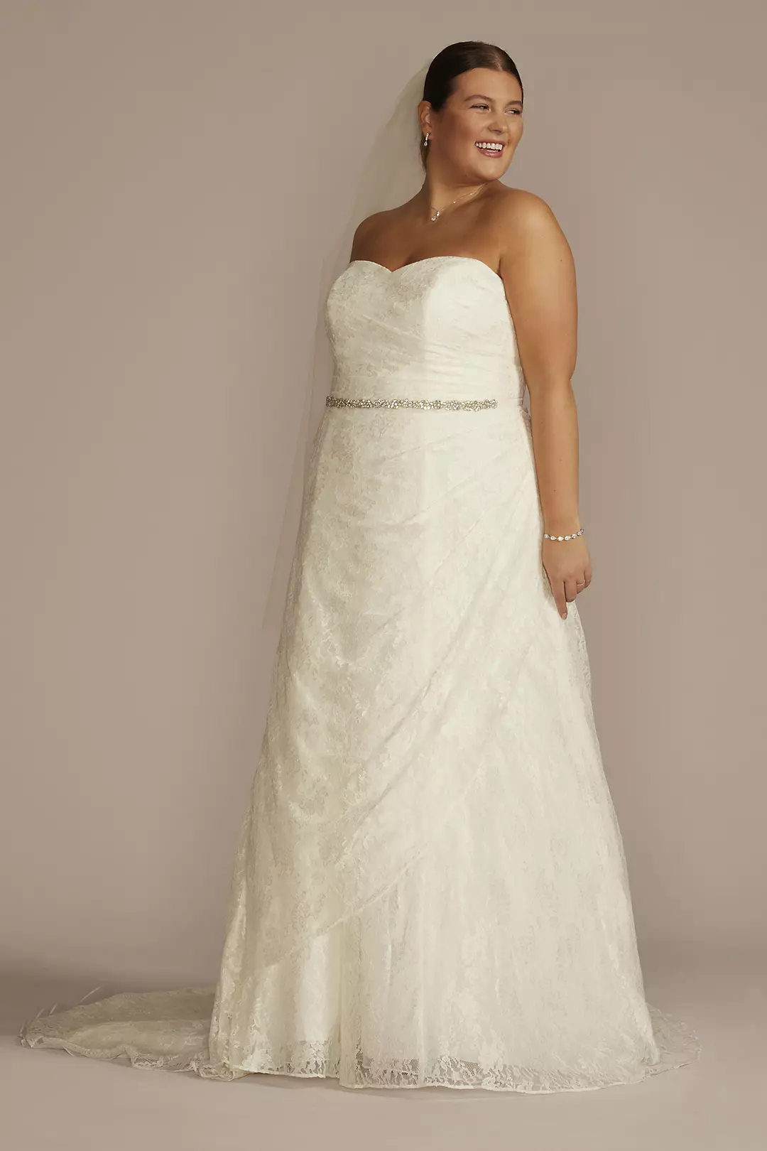 As Is Allover Lace A-Line Strapless Wedding Dress - Image 4