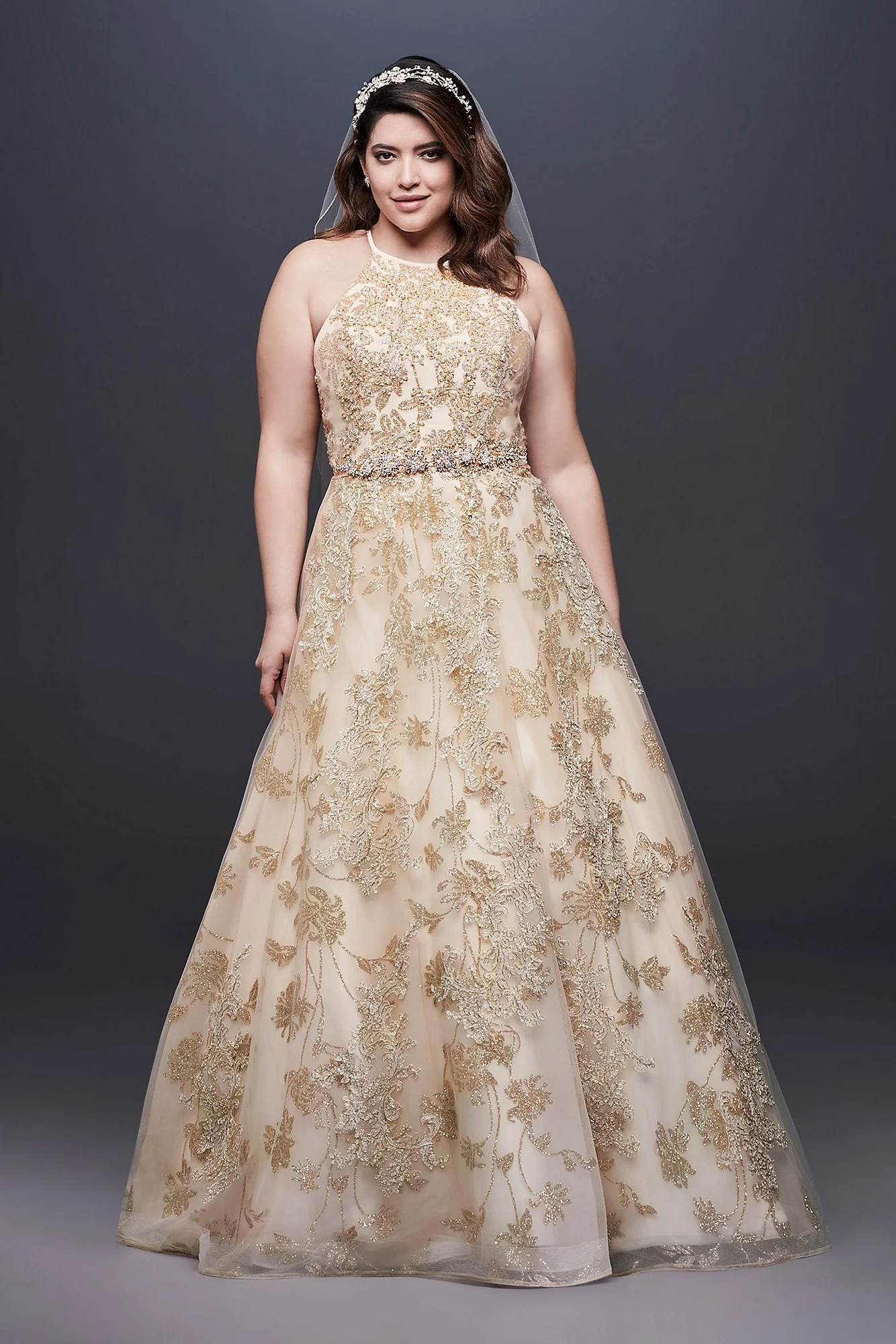 As-Is Allover Lace Applique Plus Size Ball Dress