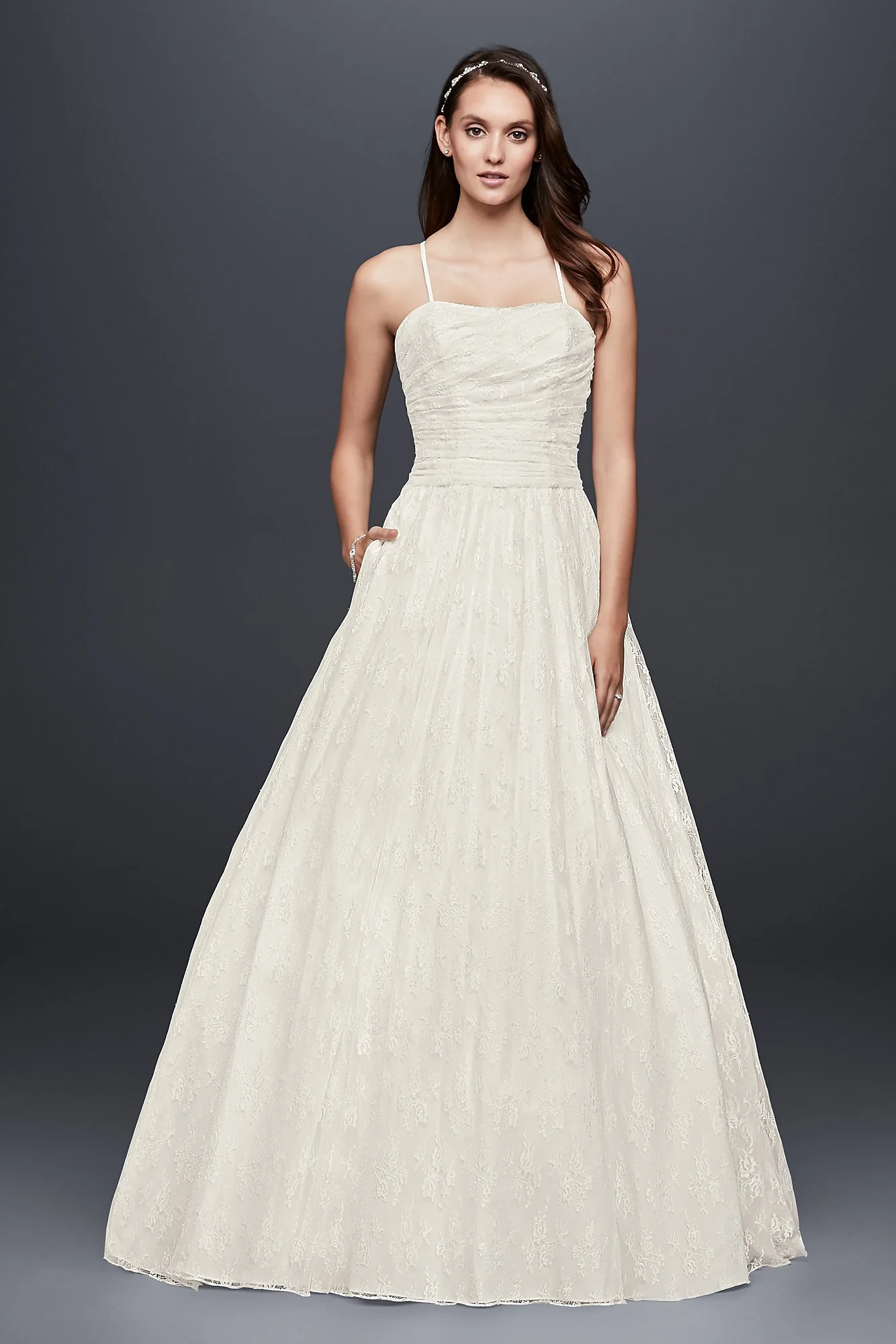 As-Is Allover Lace Ball Gown with Spaghetti Straps