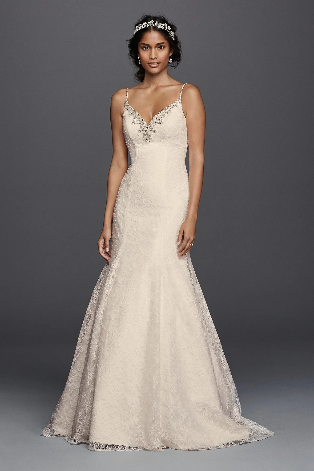 As-Is Allover Lace Beaded Trumpet Wedding Dress