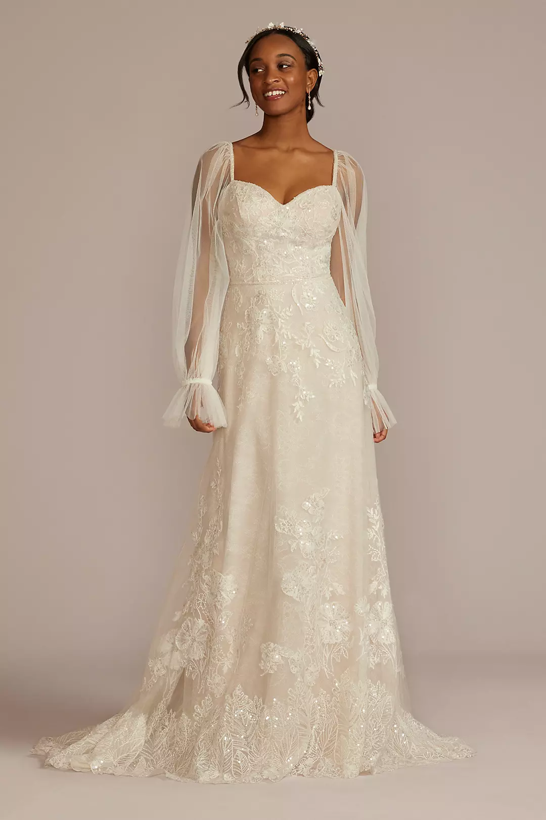 As Is Allover Lace Billow Sleeve Wedding Dress