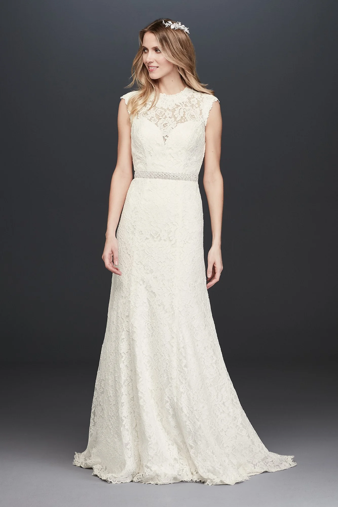 As Is Allover Lace Cap Sleeve Petite Wedding Dress - Image 2