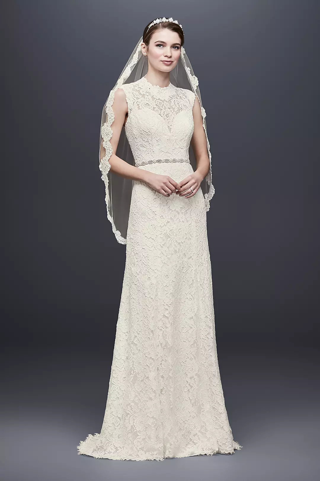 As-Is Allover Lace Cap Sleeve Sheath Wedding Dress - Image 14