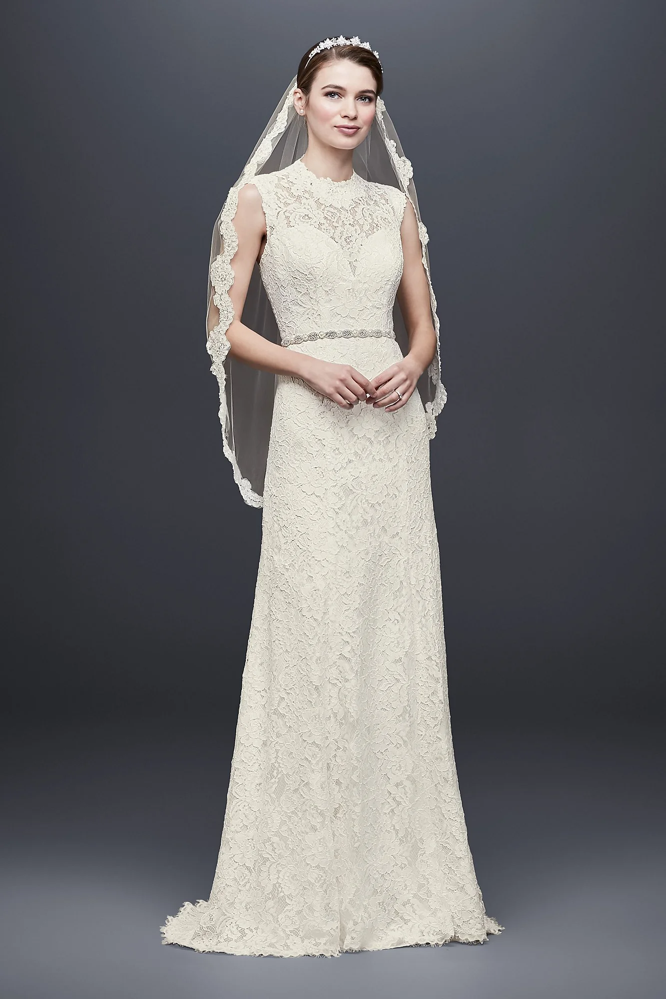 As-Is Allover Lace Cap Sleeve Sheath Wedding Dress - Image 2