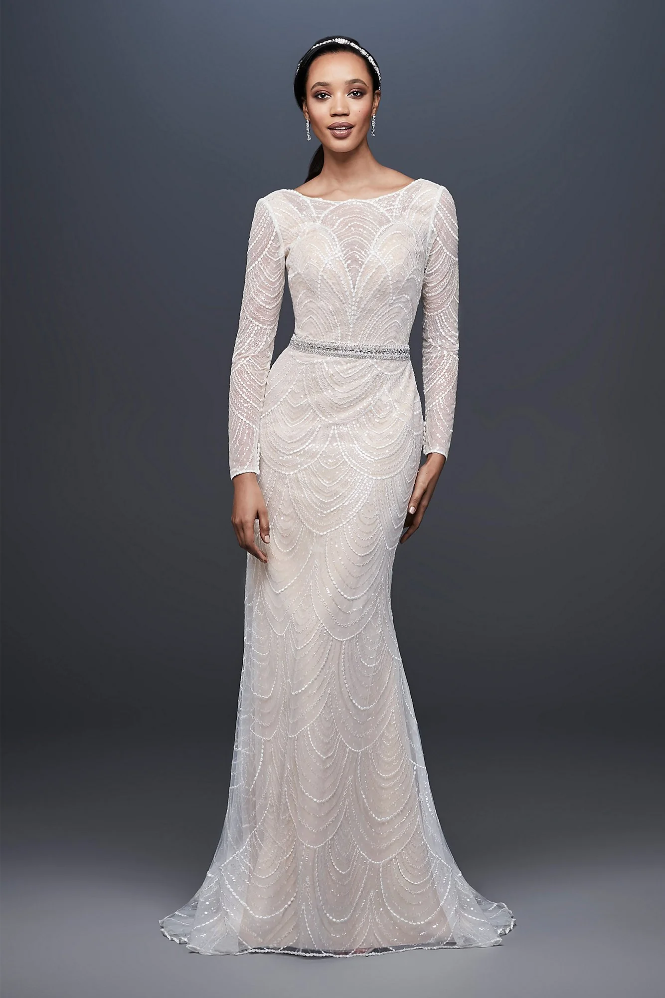 As Is Allover Sequin Art Deco Sheath Wedding Dress