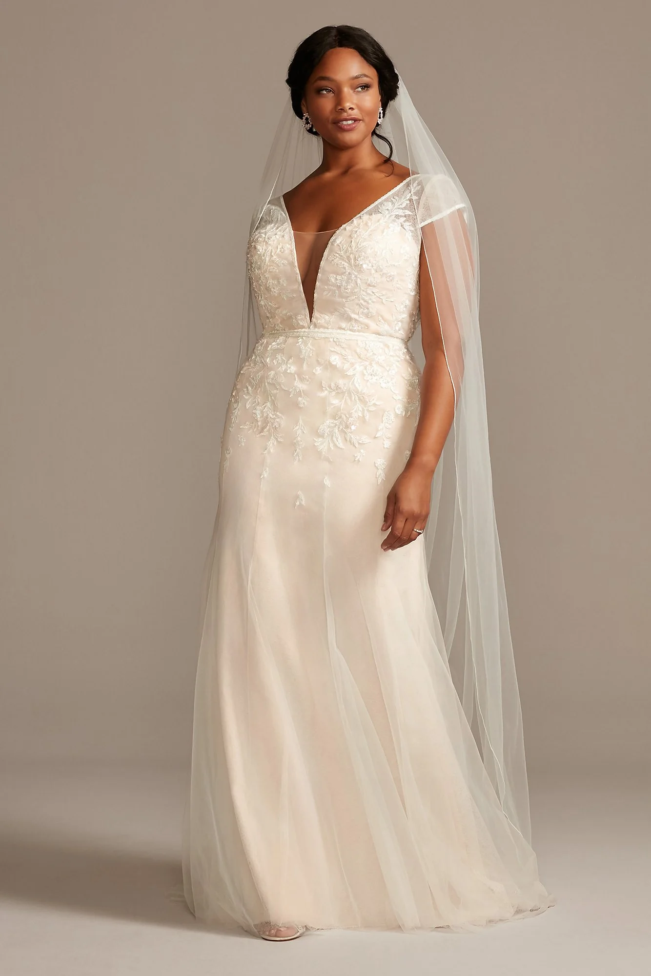 As Is Applique Cap Sleeve Plus Size Wedding Dress