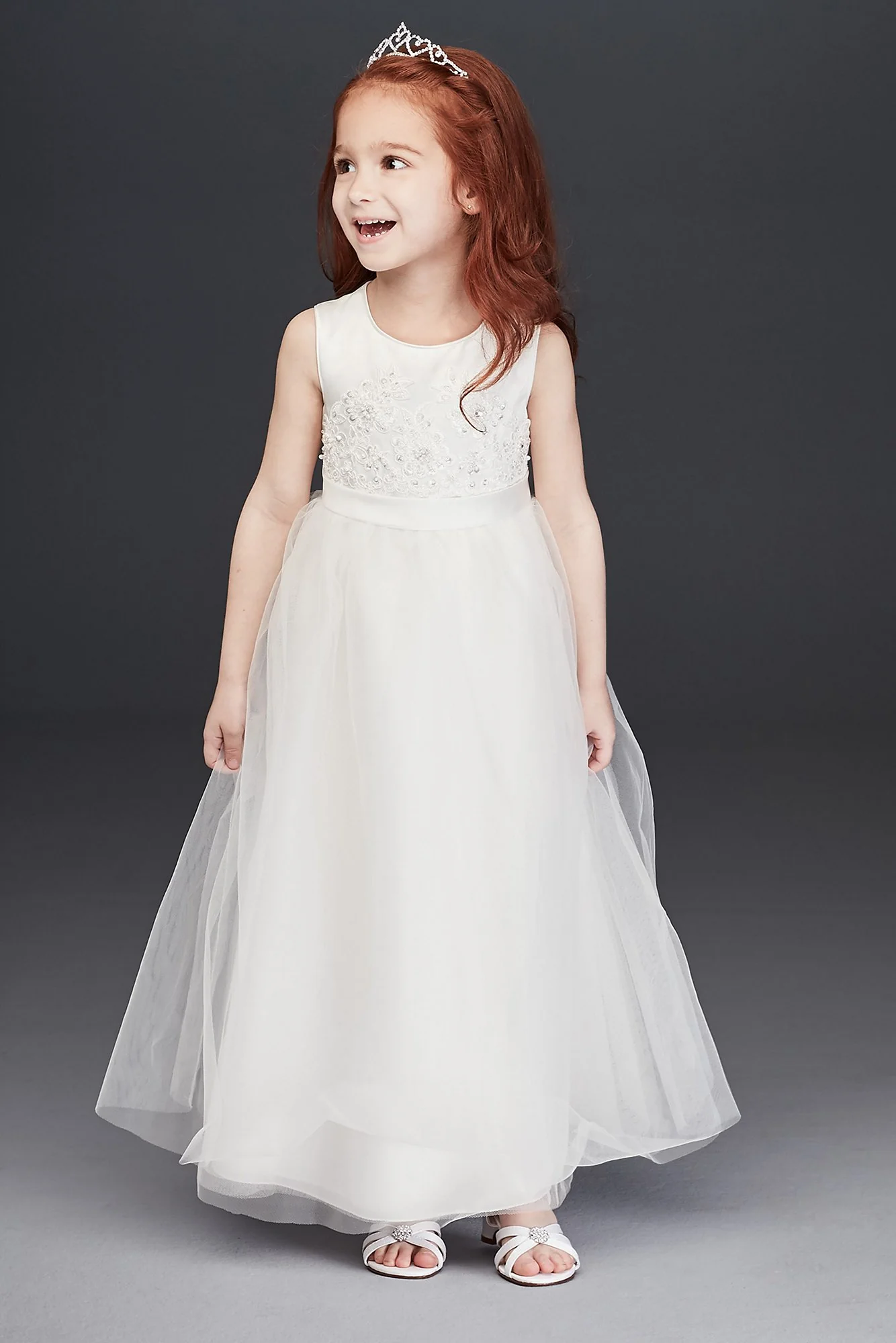 As Is Applique Flower Girl Dress with Tulle Skirt - Image 2