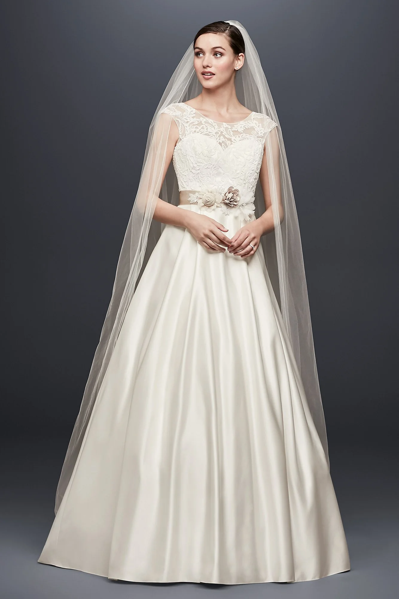 As-Is Appliqued Cap Sleeve A-Line Wedding Dress - Image 2