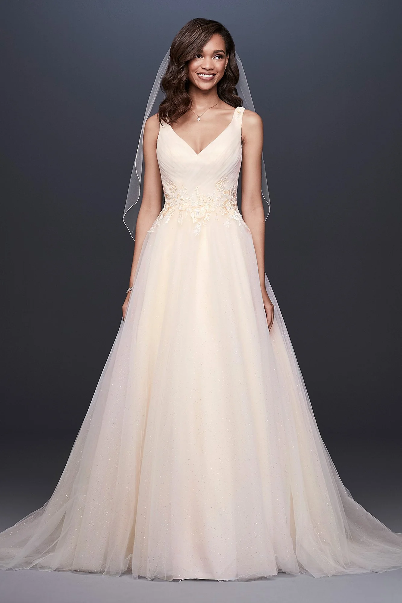As-Is Appliqued Glitter Tulle Petite Wedding Dress