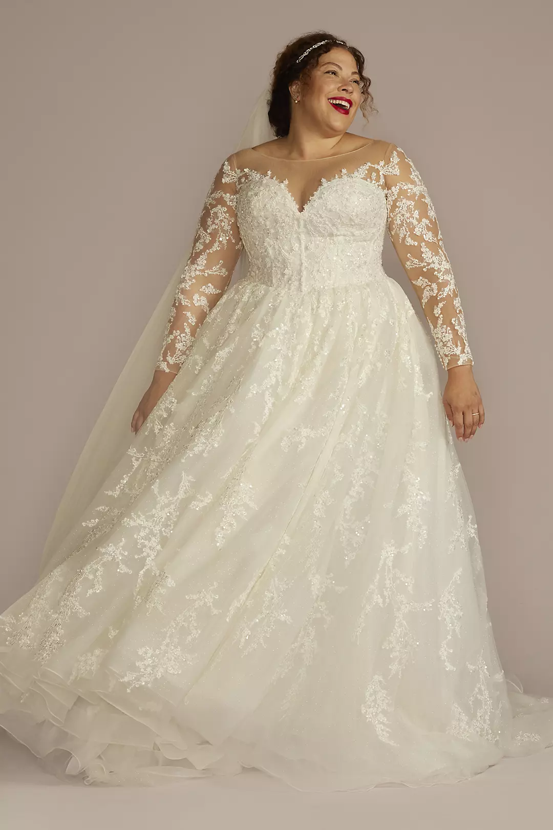 As Is Appliqued Illusion Long Sleeve Wedding Dress - Image 2