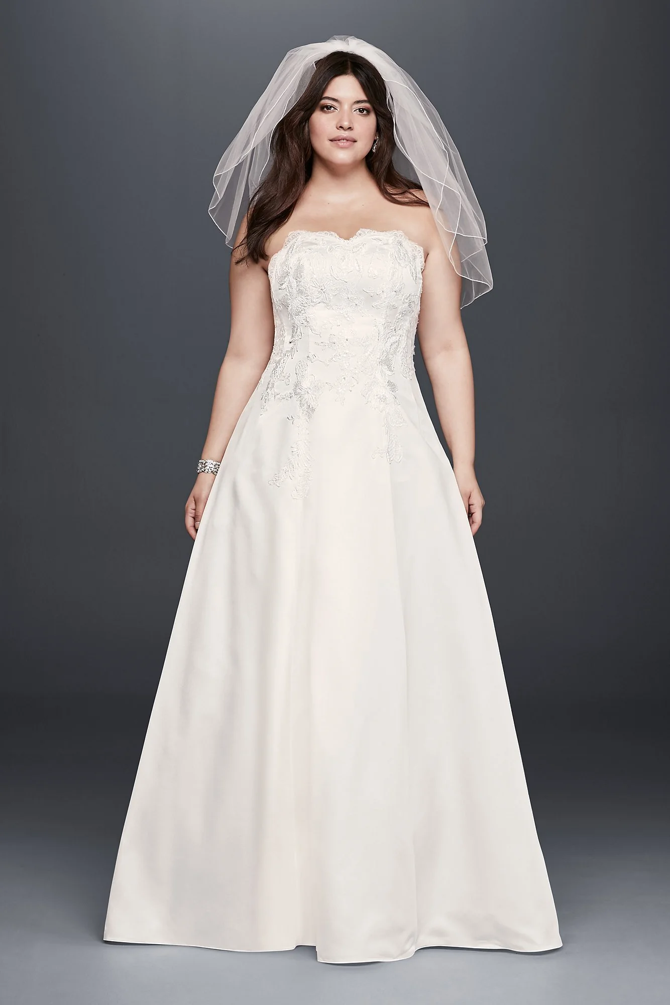As-Is Appliqued Satin Plus Size Wedding Dress - Image 2