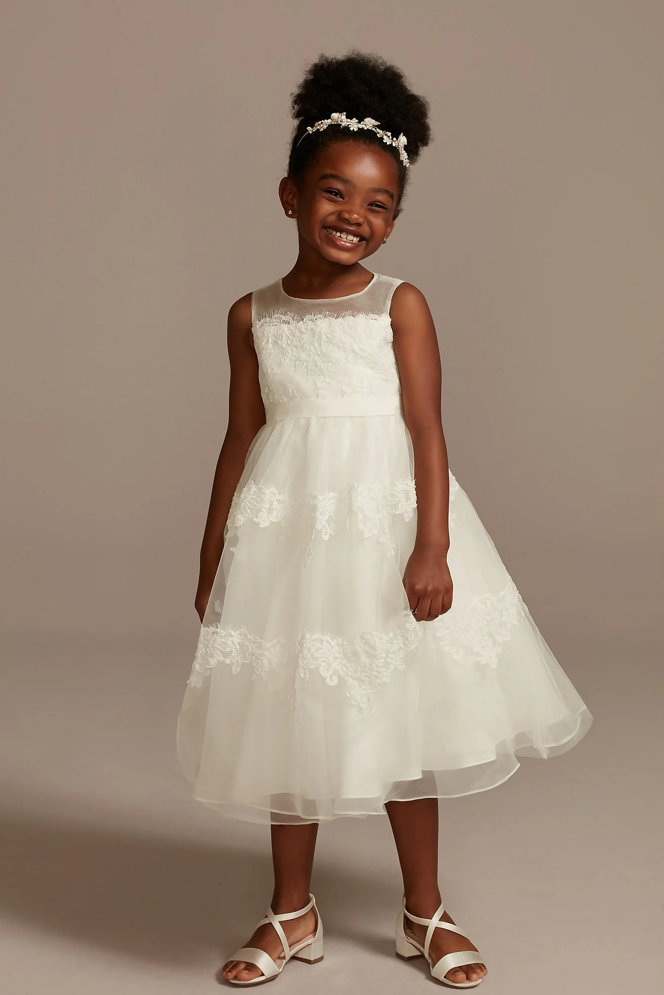 As Is Banded Lace Illusion Flower Girl Dress