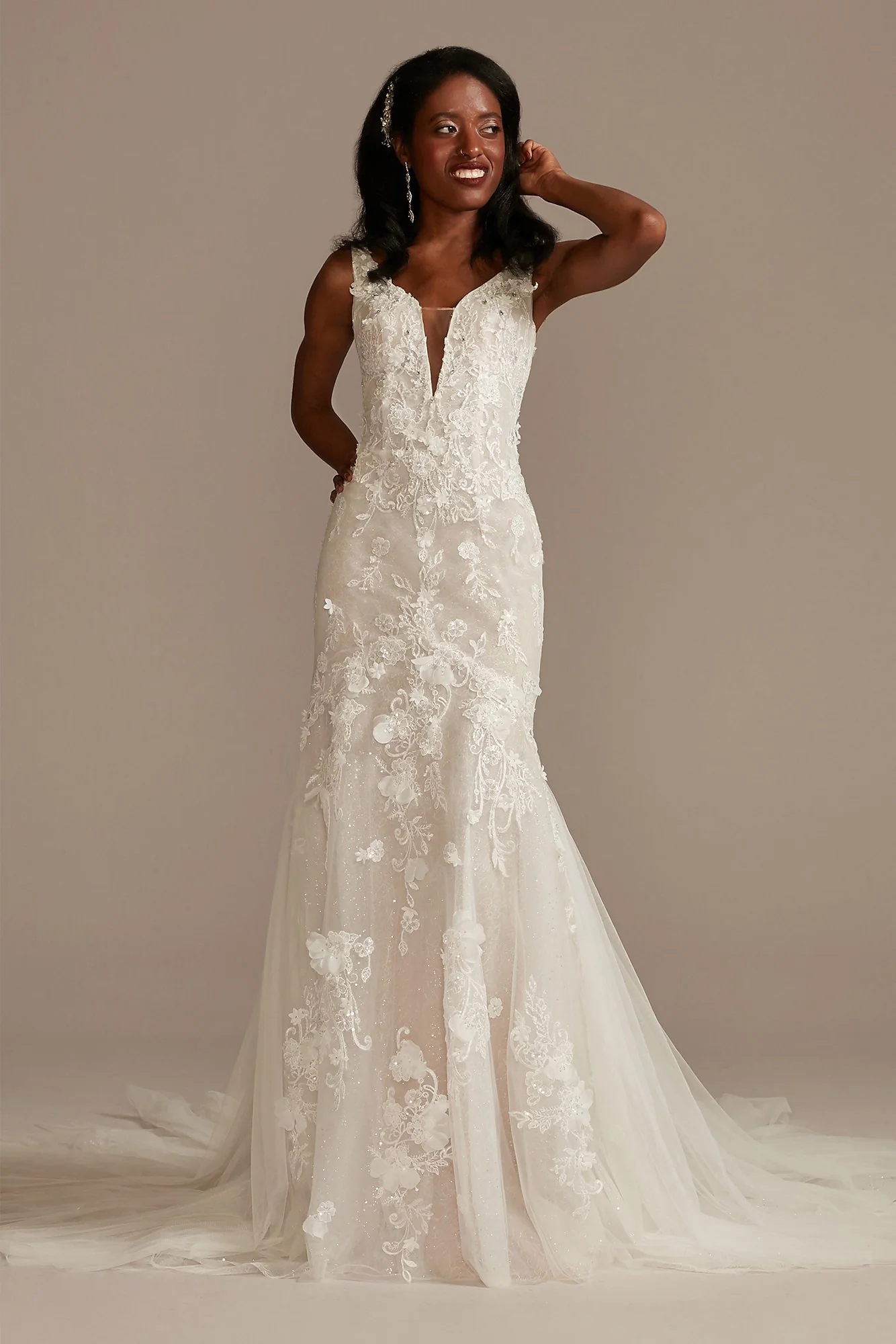 As Is Beaded Lace 3D Floral Tulle Wedding Dress - Image 2