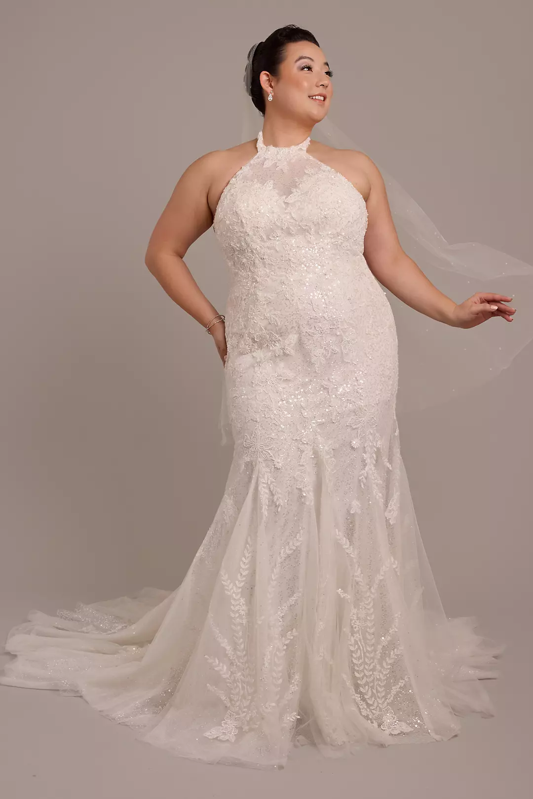 As Is Beaded Lace High Neck Halter Mermaid Wedding