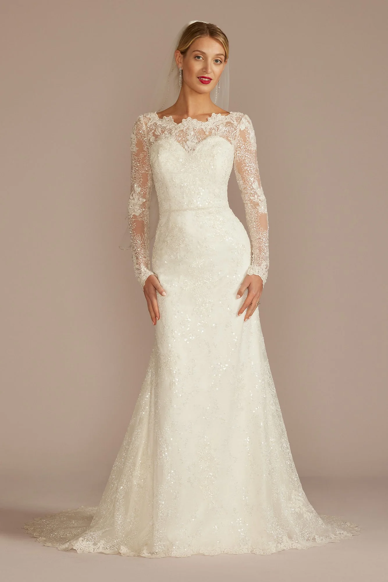 As Is Beaded Lace Long Sleeve Sheath Wedding Dress