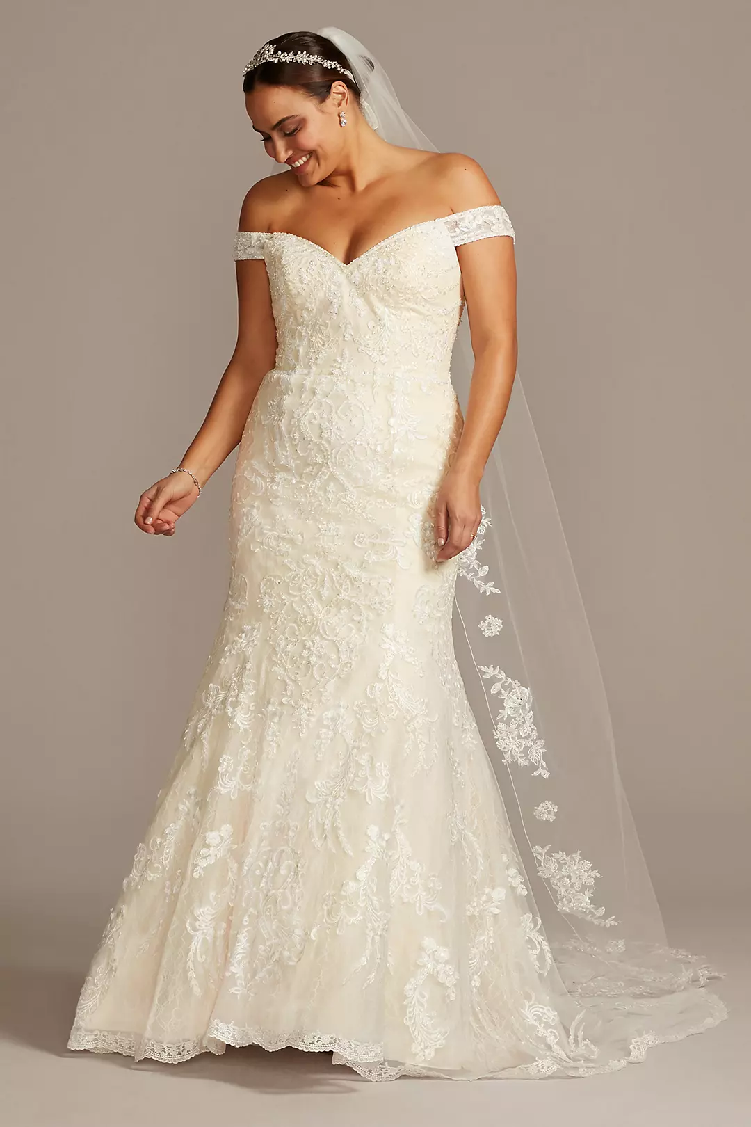 As Is Beaded Lace Long Sleeve Wedding Dress - Image 2