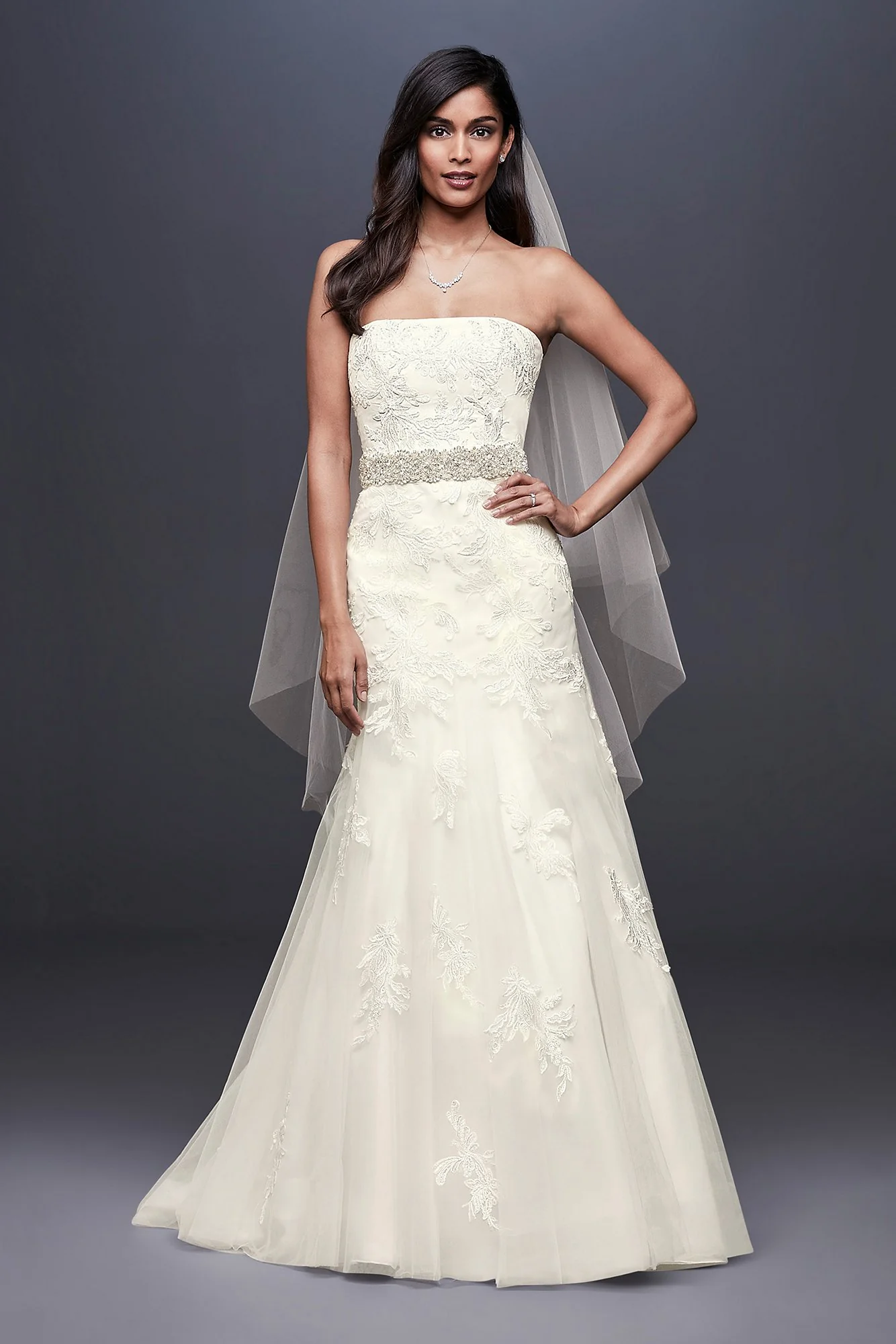 As-Is Beaded Lace Petite Wedding Dress with Tulle - Image 2