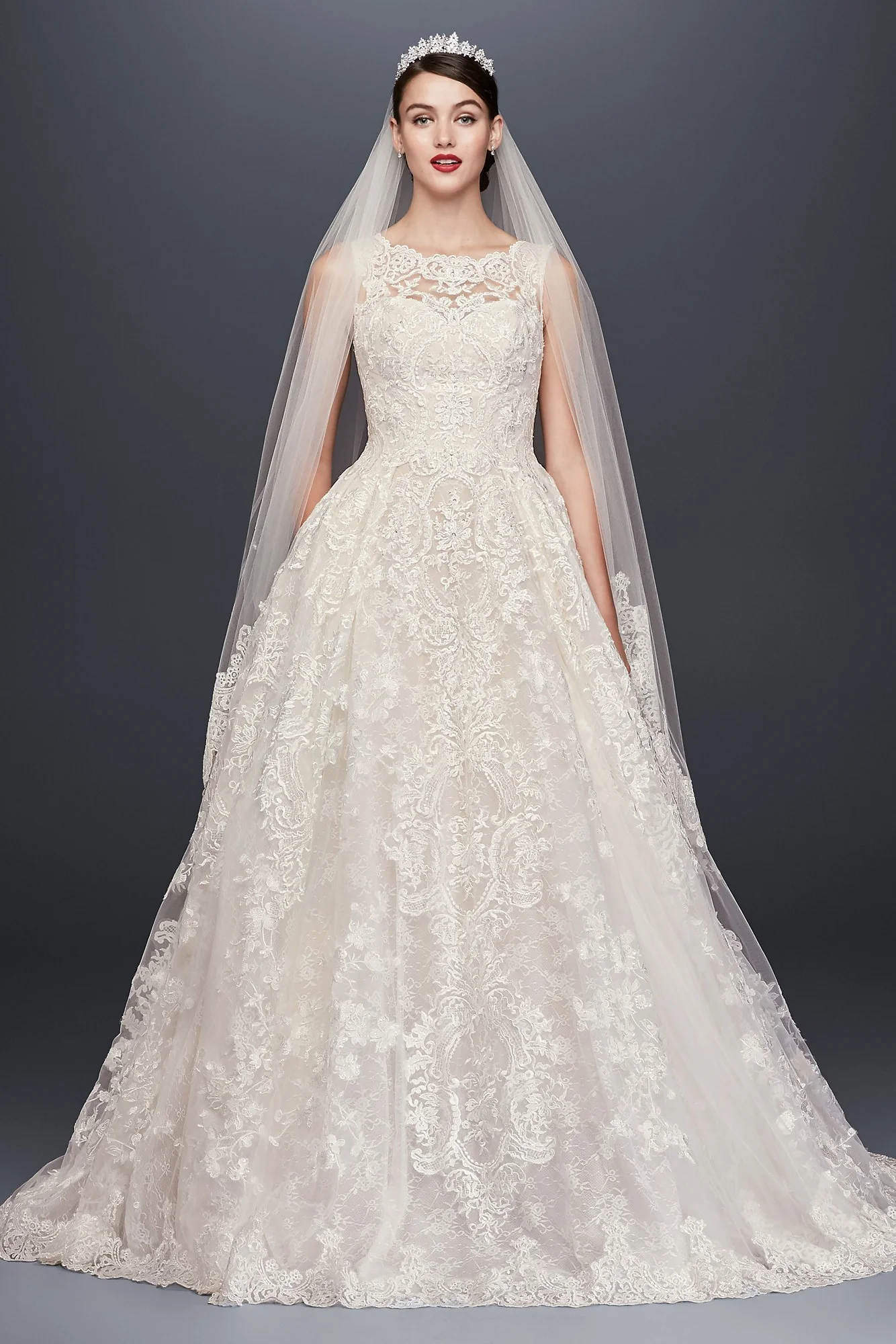 As-Is Beaded Lace Wedding Dress with Pleated Skirt