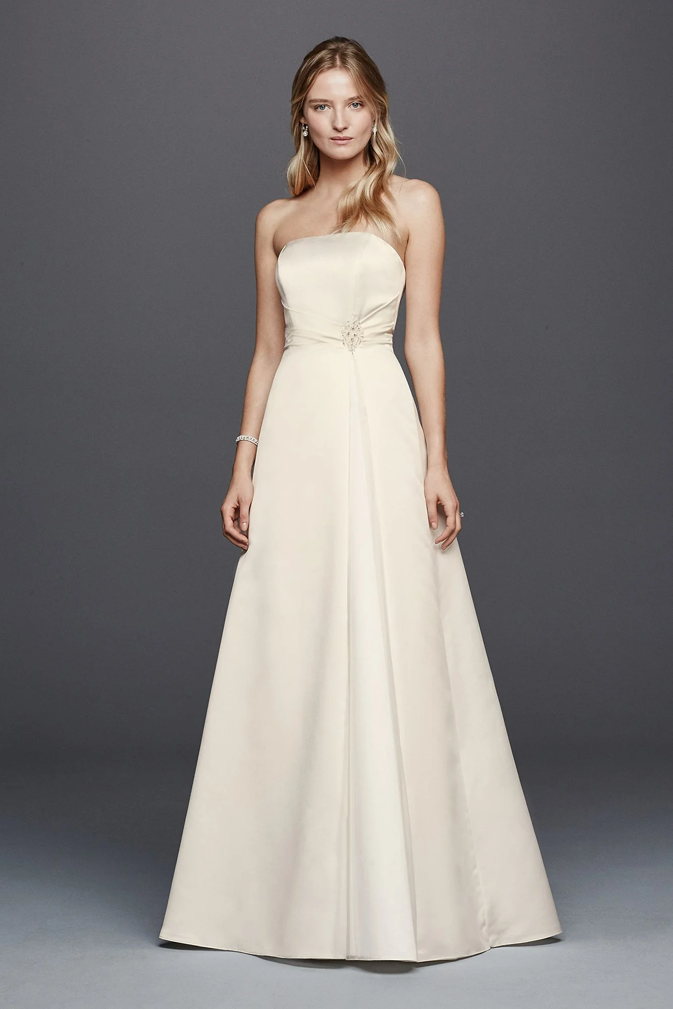 As-Is Beaded Satin Wedding Dress with Brooch - Image 2