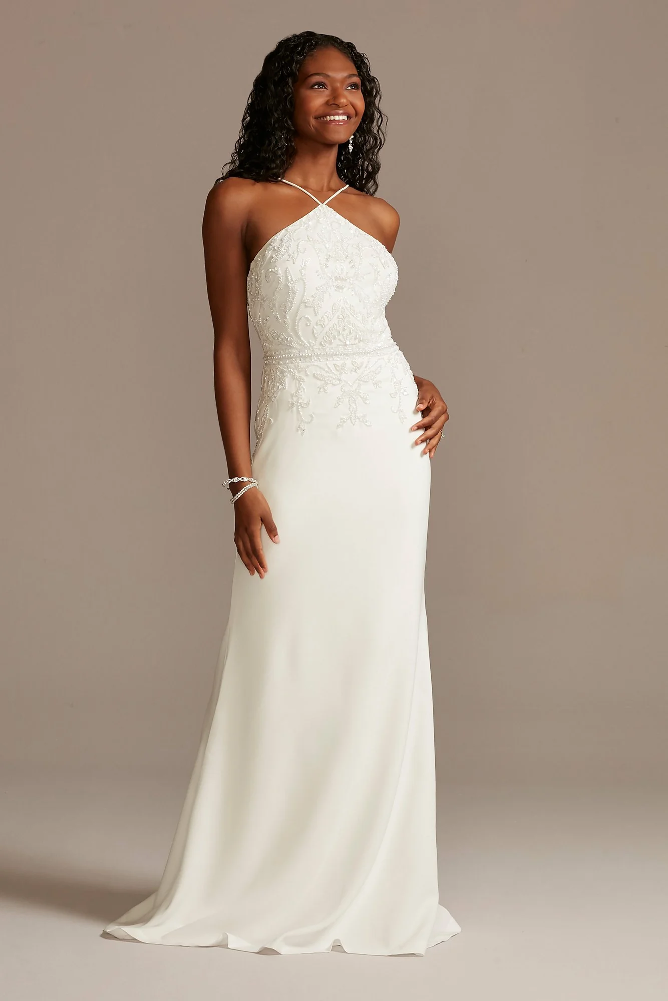 As Is Beaded Stretch Crepe Halter Wedding Dress