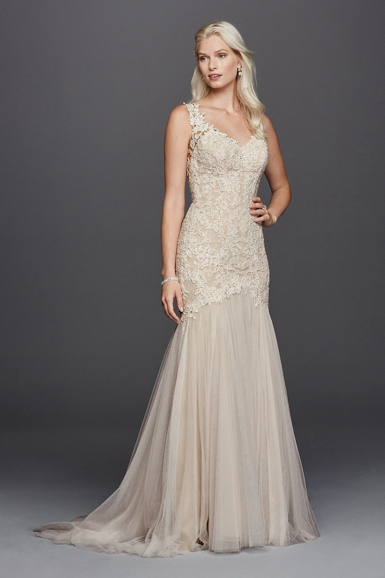 As-Is Beaded Venice Lace Trumpet Wedding Dress - Image 3