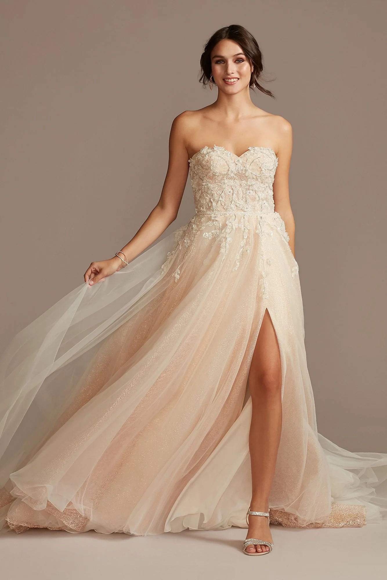 As Is Beaded Wedding Dress with Metallic Tulle - Image 3
