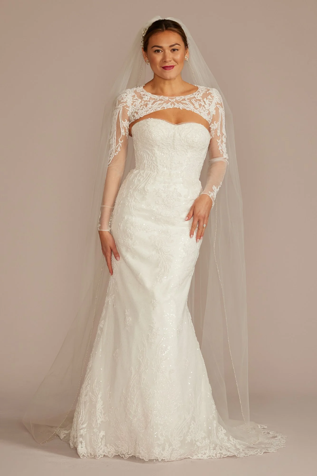 As Is Beaded Wedding Dress with Removable Sleeves