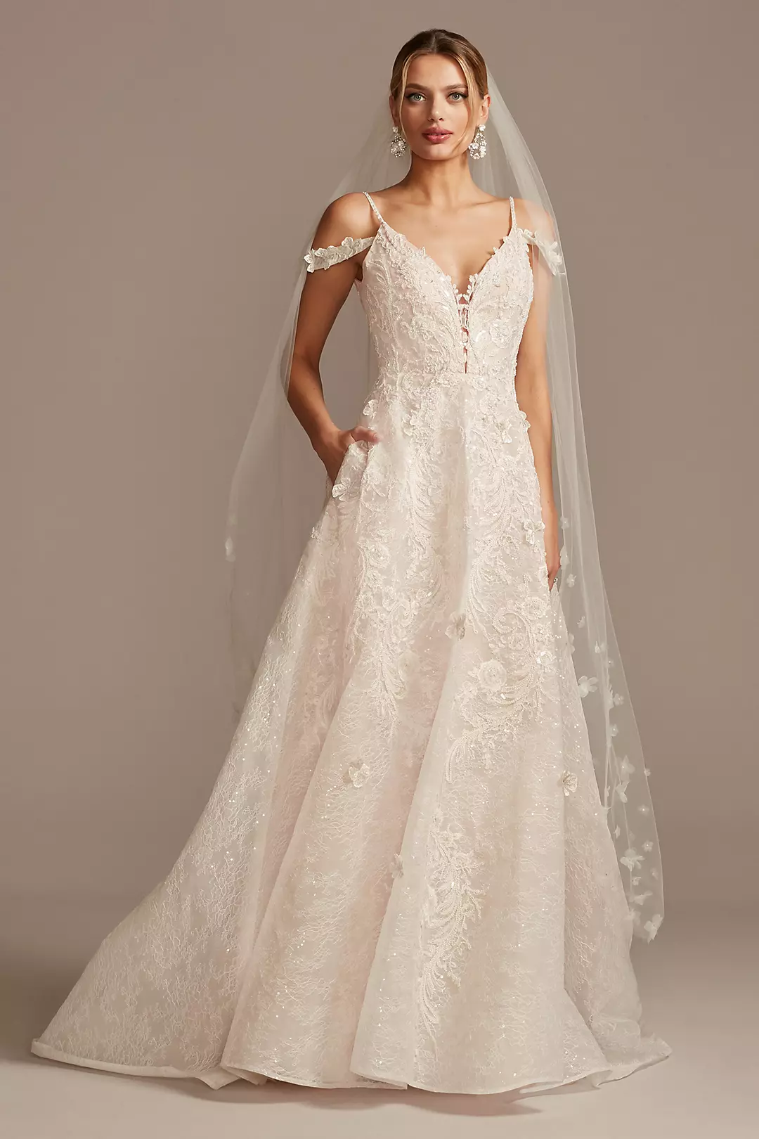 As Is Beaded Wedding Dress with Swag Sleeves - Image 10