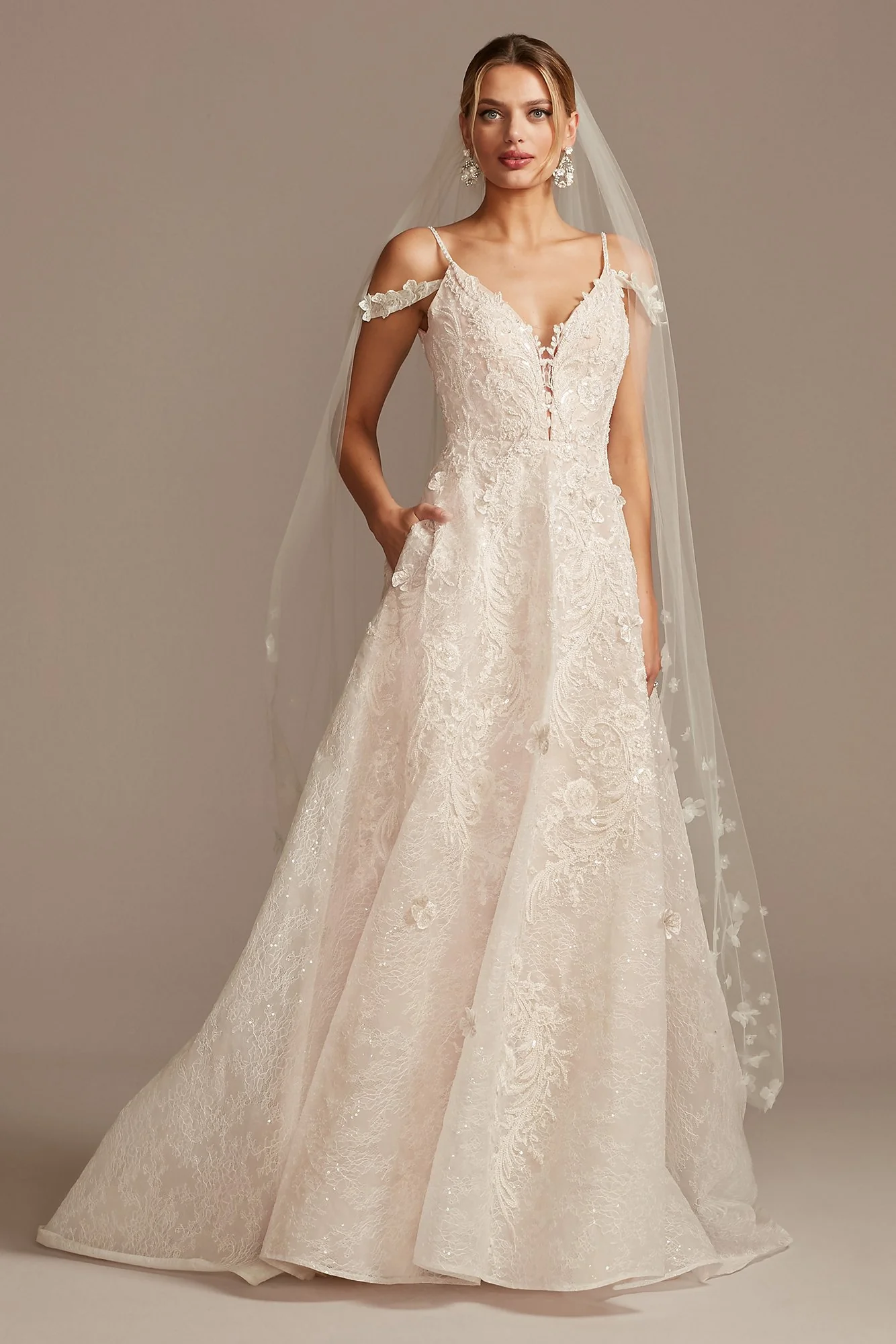 As Is Beaded Wedding Dress with Swag Sleeves - Image 2
