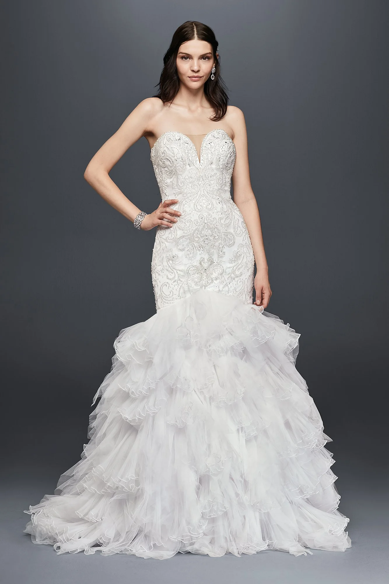 As Is Beaded Wedding Dress with Tulle Skirt - Image 2