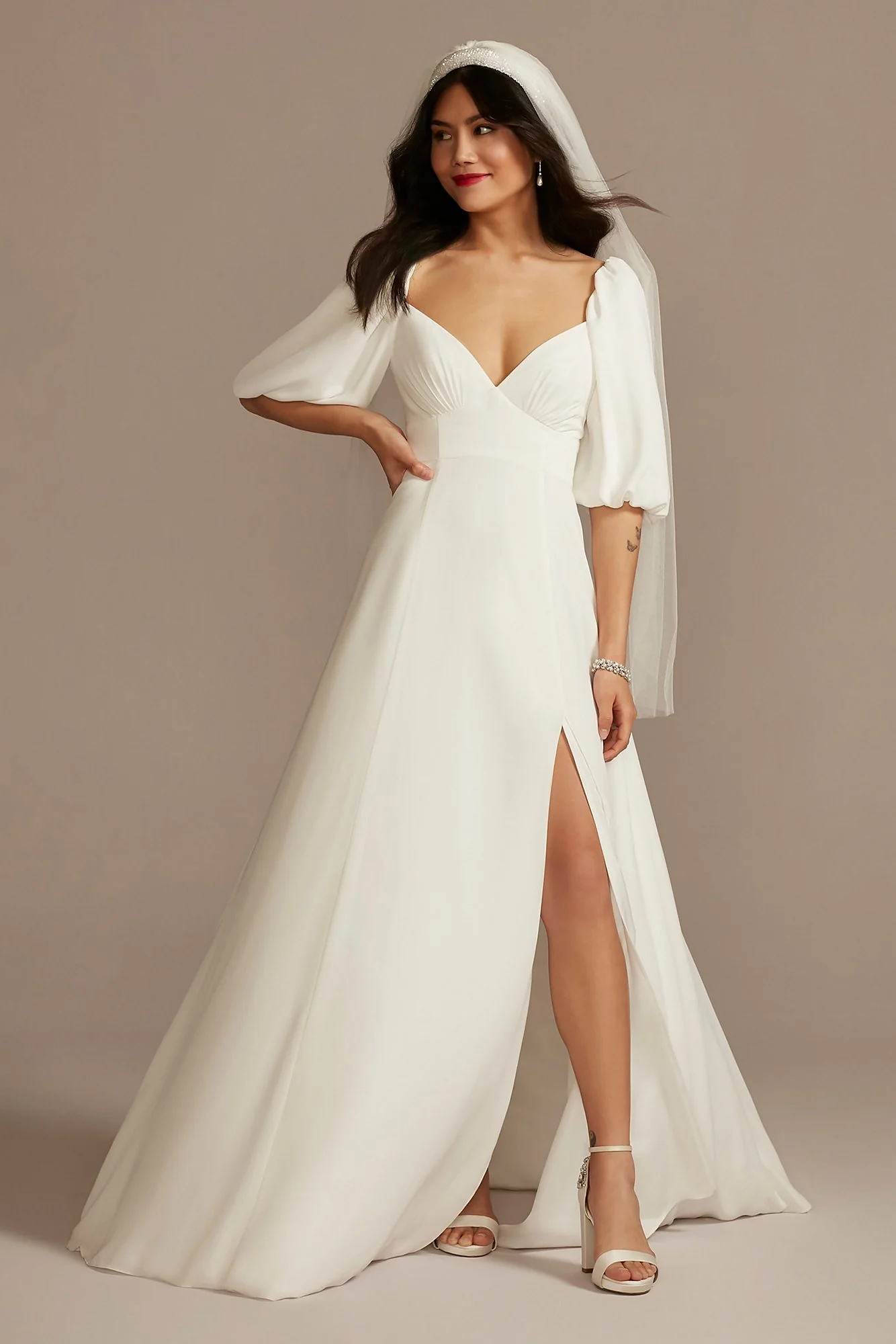 As Is Bubble Sleeve Georgette V-Neck Wedding Dress