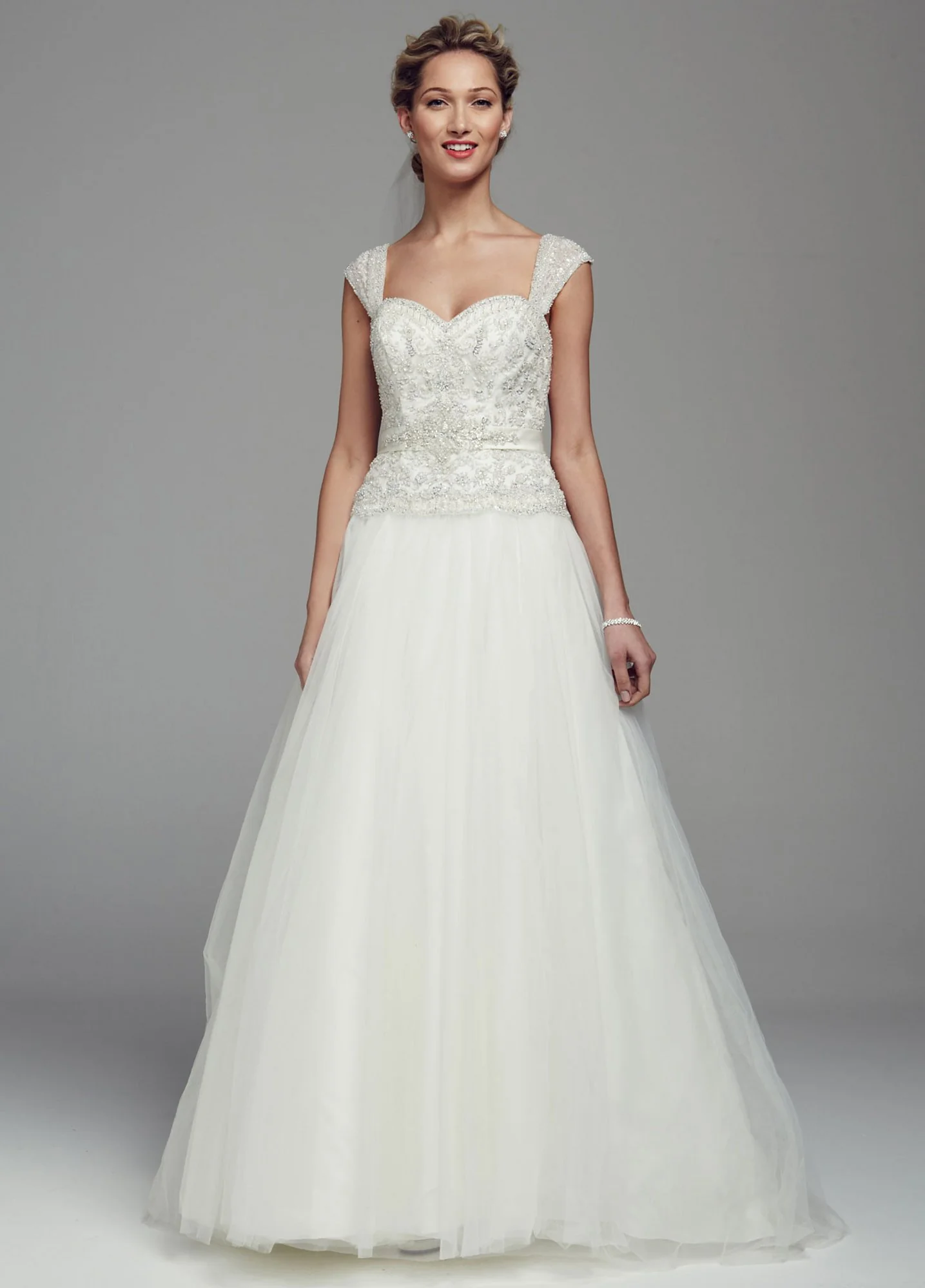 As-Is Cap Sleeve Ball Gown with Beaded Appliques - Image 2