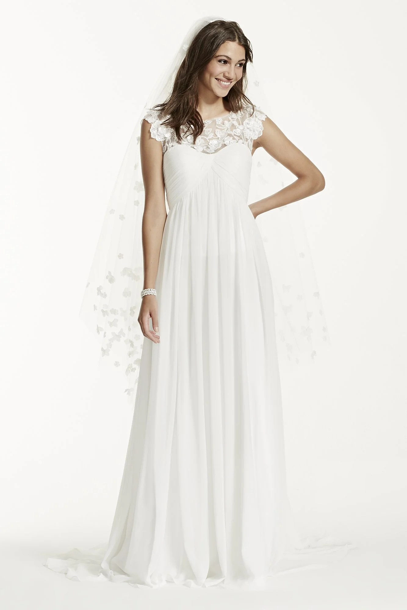 As-Is Cap Sleeve Chiffon A-Line with Floral Detail - Image 2