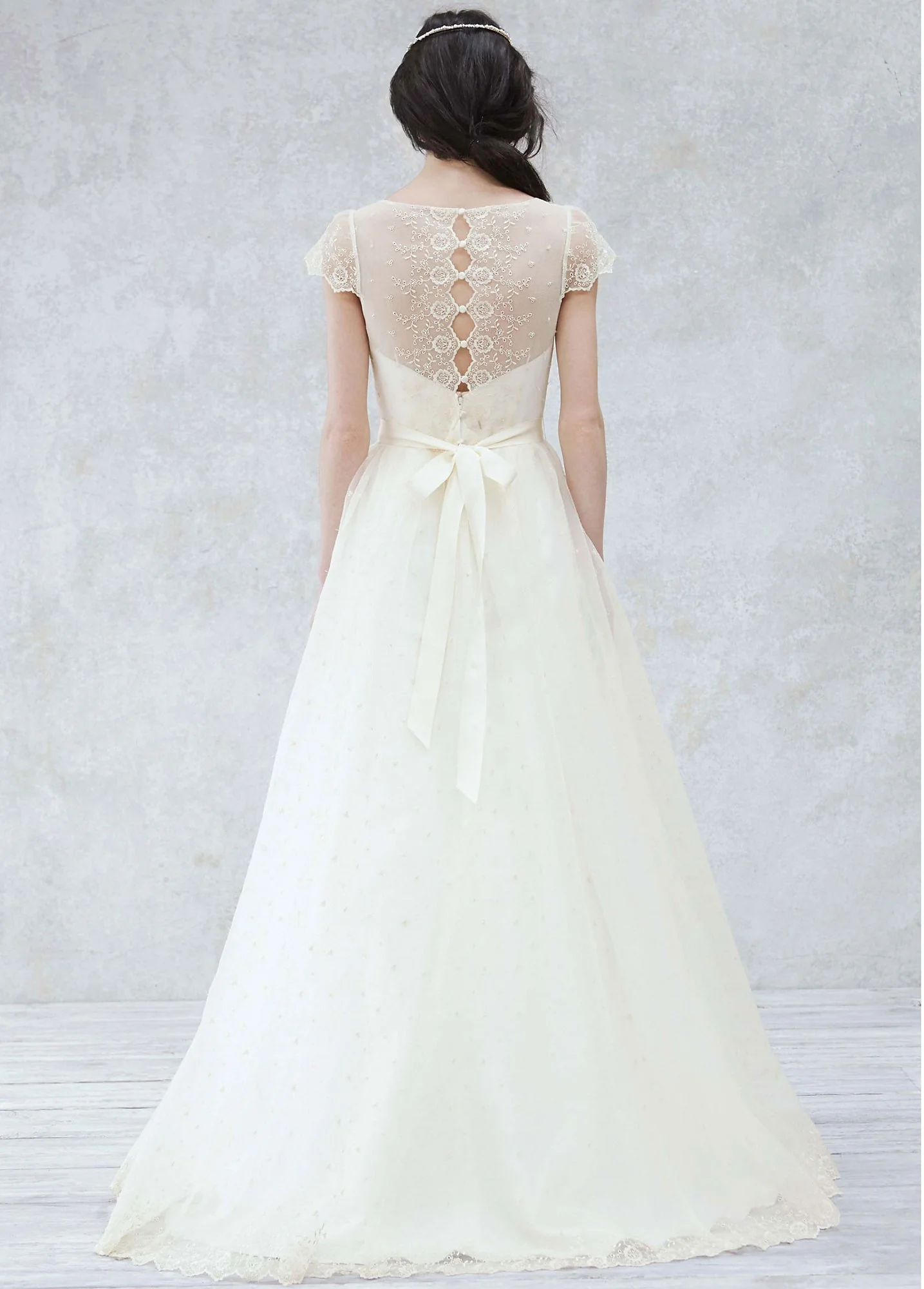 As-Is Cap Sleeve Gown with Scalloped Detail Bodice